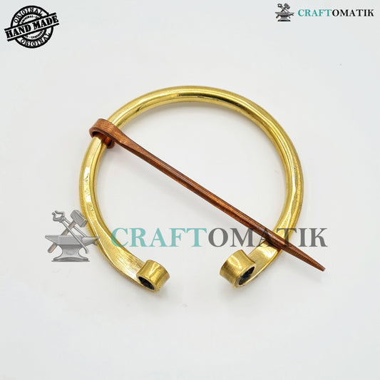 Medieval Brooch | Brass Ring | Red Copper Needle | Handmade Viking LARP Fibula Ring Clasp Garment Pin | HFRCB02