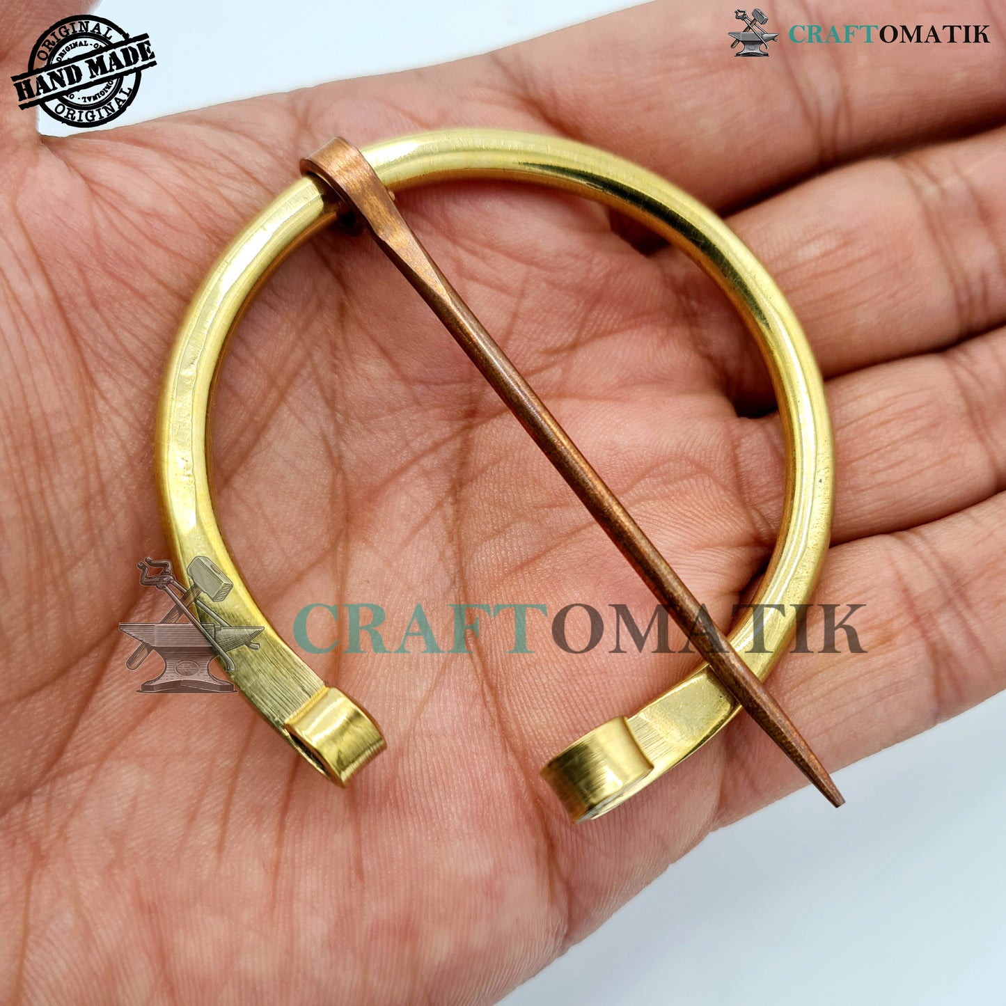 Medieval Brooch | Brass Ring | Red Copper Needle | Handmade Viking LARP Fibula Ring Clasp Garment Pin | HFRCB02