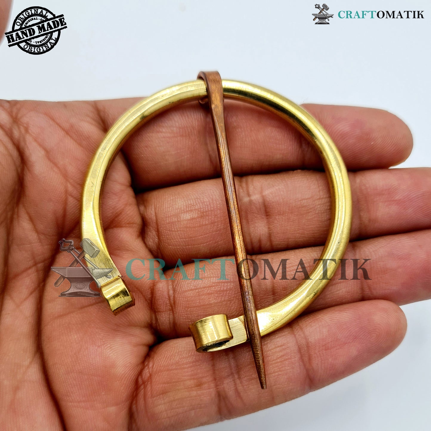 Medieval Brooch | Brass Ring | Red Copper Needle | Handmade Viking LARP Fibula Ring Clasp Garment Pin | HFRCB02