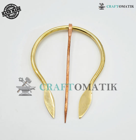 Medieval Brooch | Brass Ring | Red Copper Needle | Handmade Viking LARP Fibula Ring Clasp Garment Pin | HFRCB04