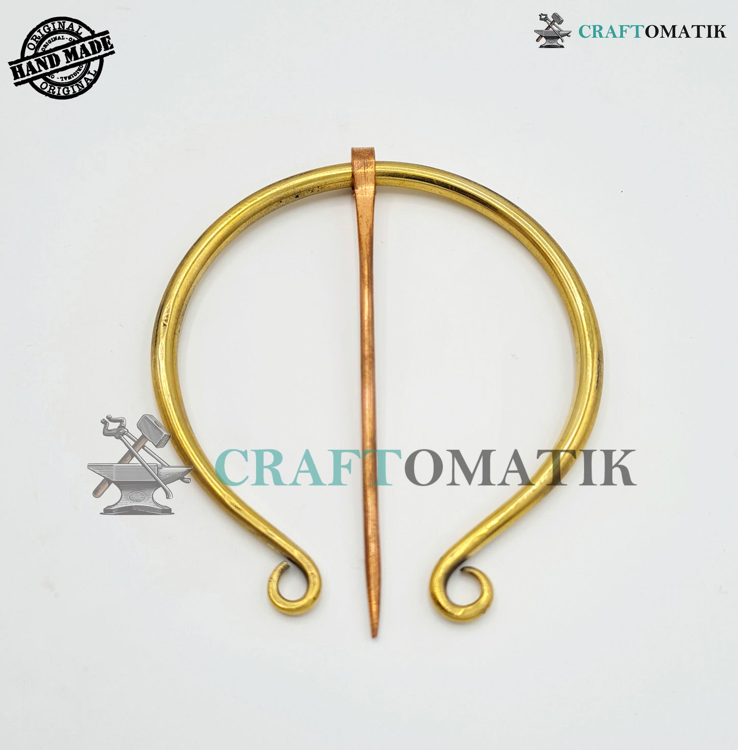 Medieval Brooch | Brass Ring | Red Copper Needle | Handmade Viking LARP Fibula Ring Clasp Garment Pin | HFRCB05