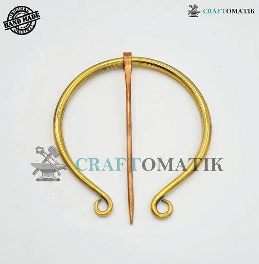 Medieval Brooch | Brass Ring | Red Copper Needle | Handmade Viking LARP Fibula Ring Clasp Garment Pin | HFRCB05