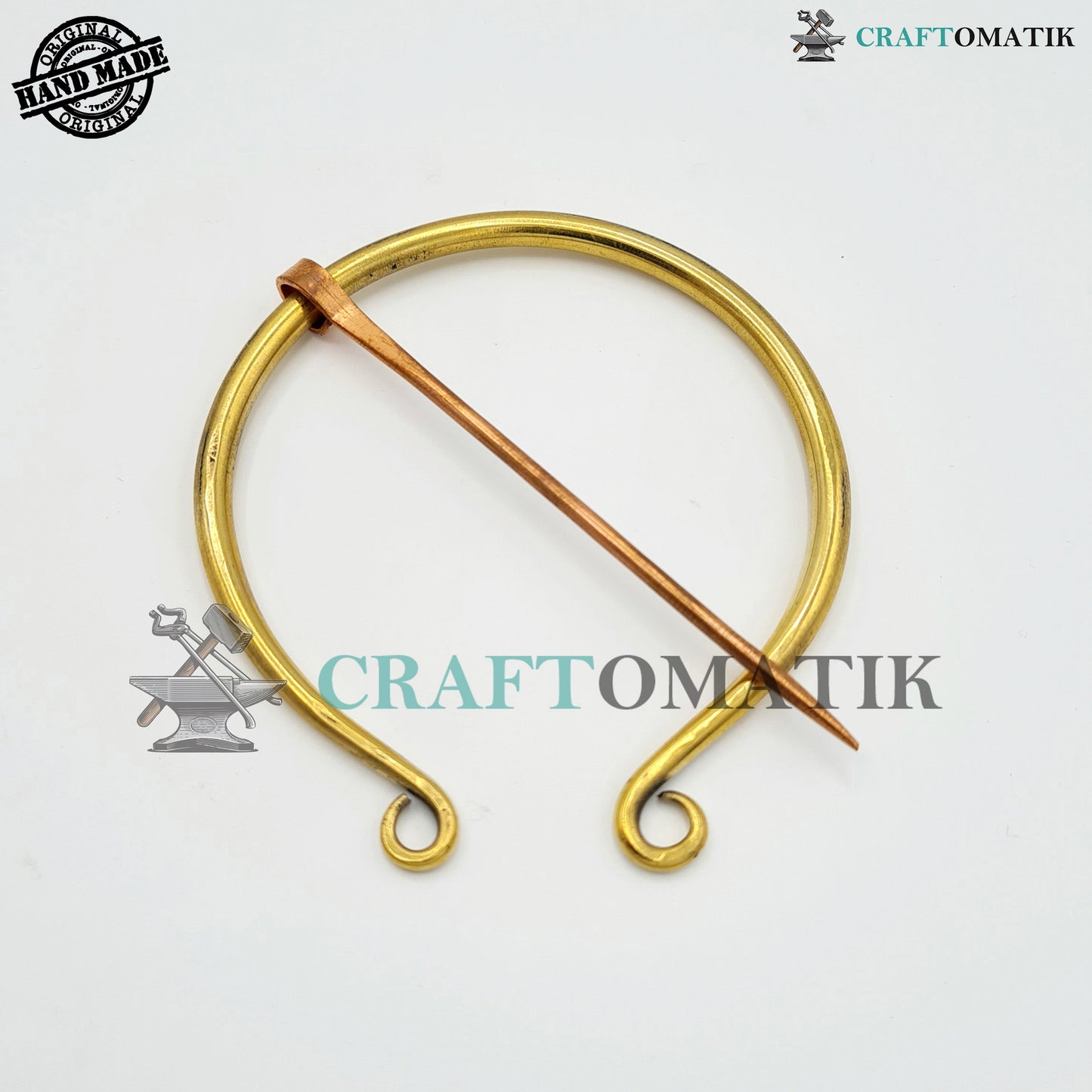 Medieval Brooch | Brass Ring | Red Copper Needle | Handmade Viking LARP Fibula Ring Clasp Garment Pin | HFRCB05