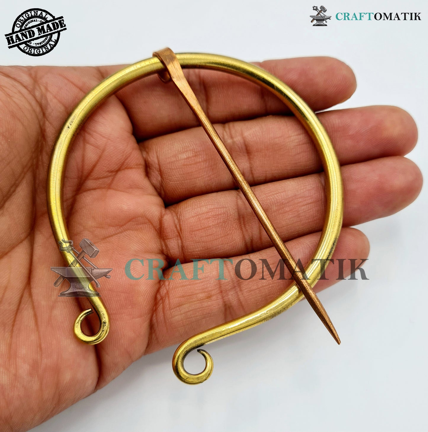 Medieval Brooch | Brass Ring | Red Copper Needle | Handmade Viking LARP Fibula Ring Clasp Garment Pin | HFRCB05
