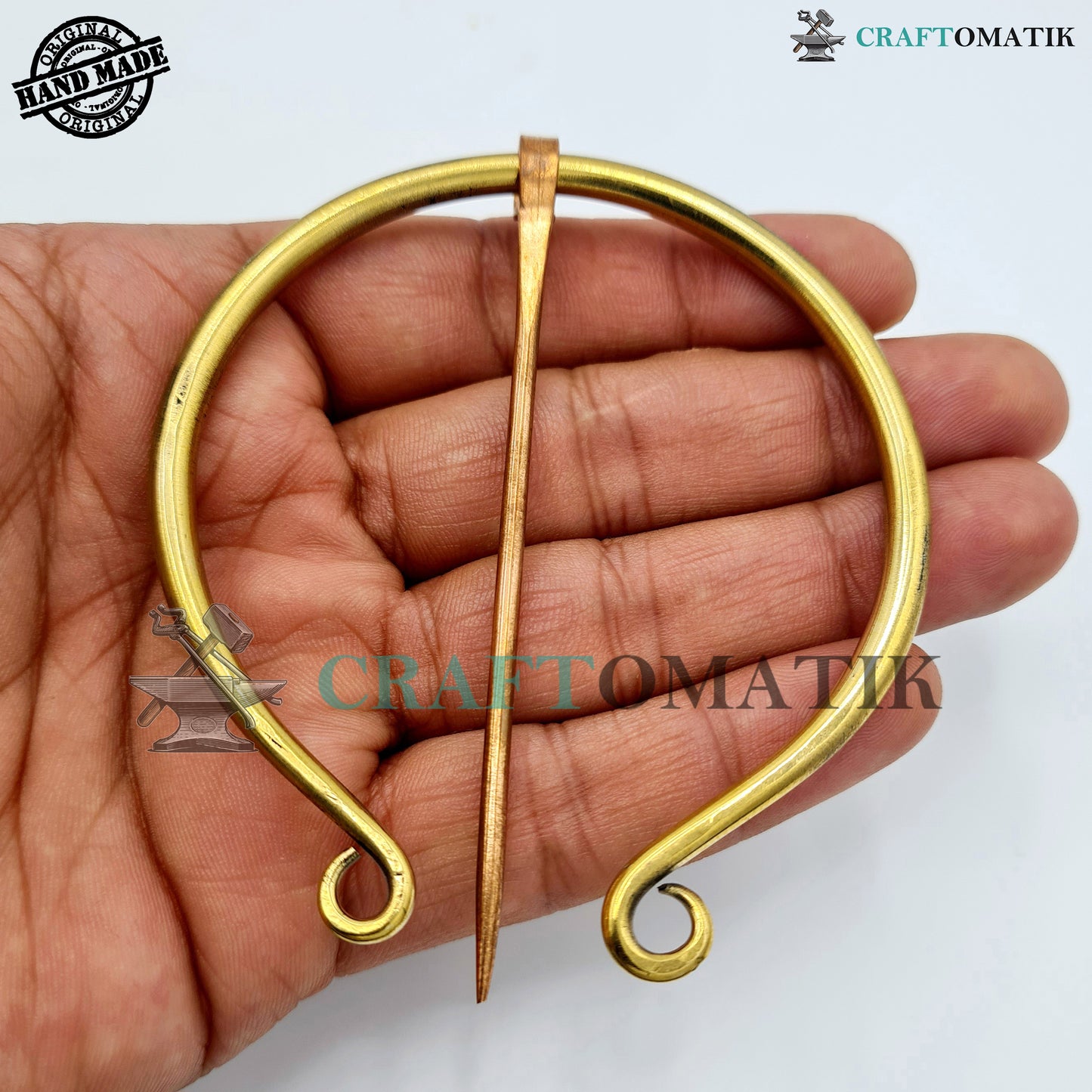 Medieval Brooch | Brass Ring | Red Copper Needle | Handmade Viking LARP Fibula Ring Clasp Garment Pin | HFRCB05