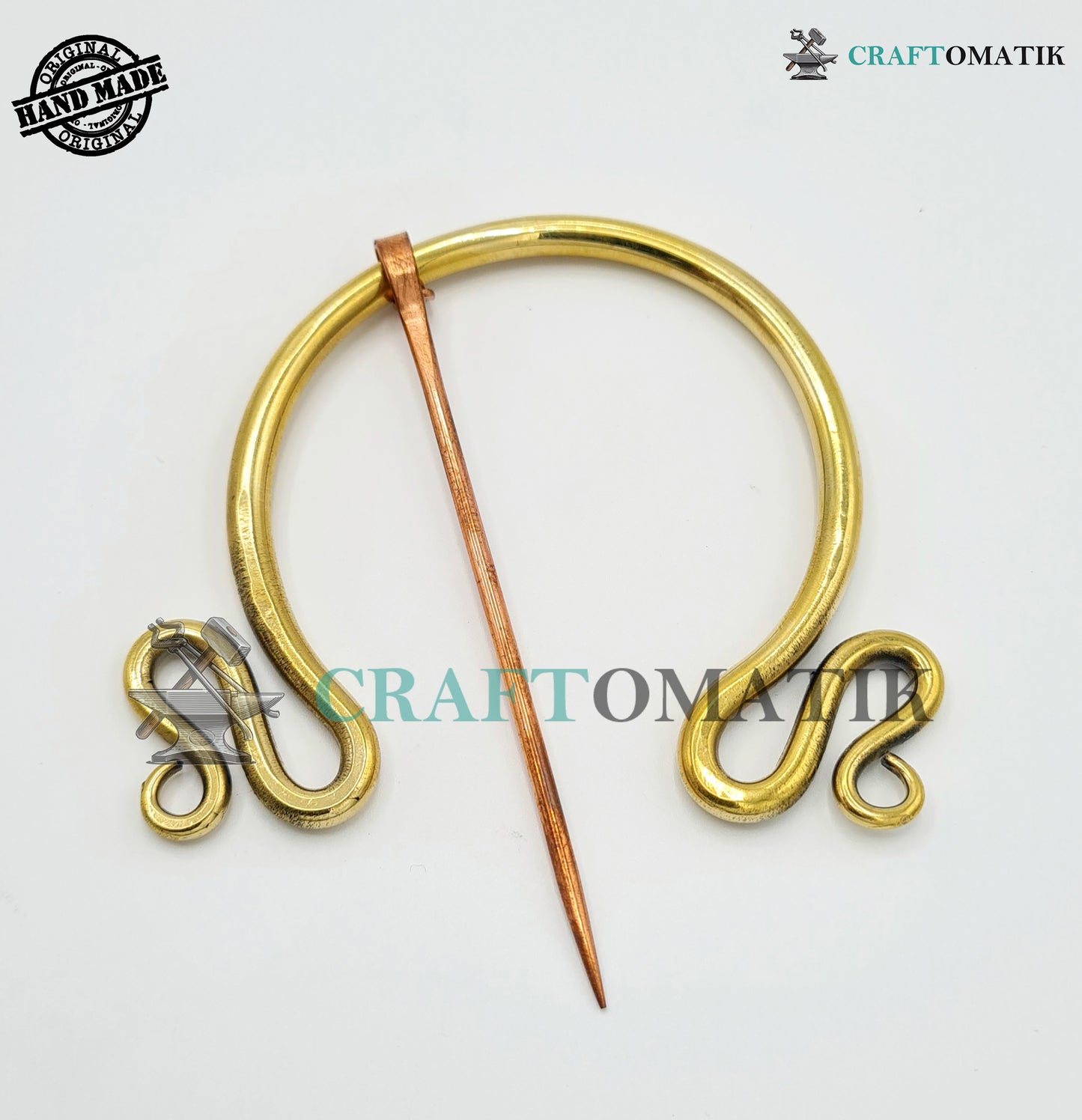 Medieval Brooch | Brass Ring | Red Copper Needle | Handmade Viking LARP Fibula Ring Clasp Garment Pin | HFRCB06