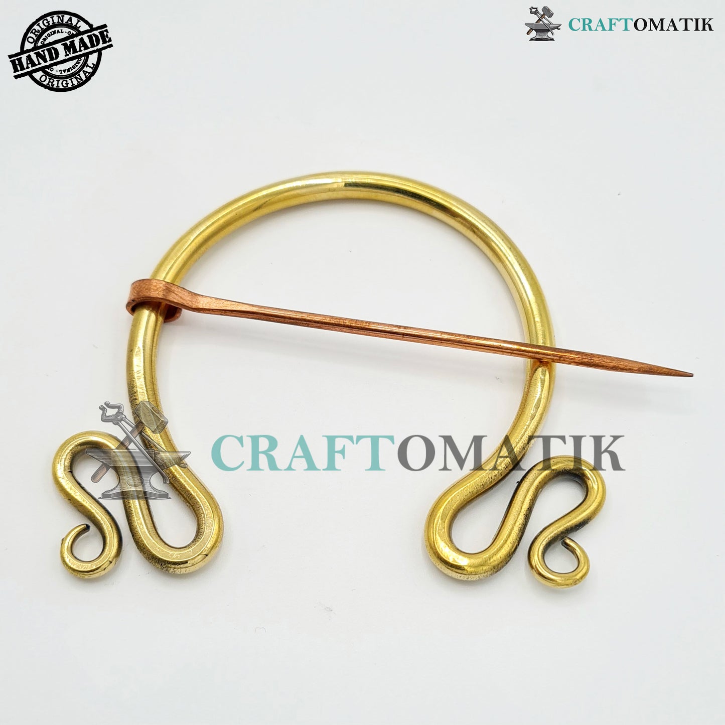 Medieval Brooch | Brass Ring | Red Copper Needle | Handmade Viking LARP Fibula Ring Clasp Garment Pin | HFRCB06