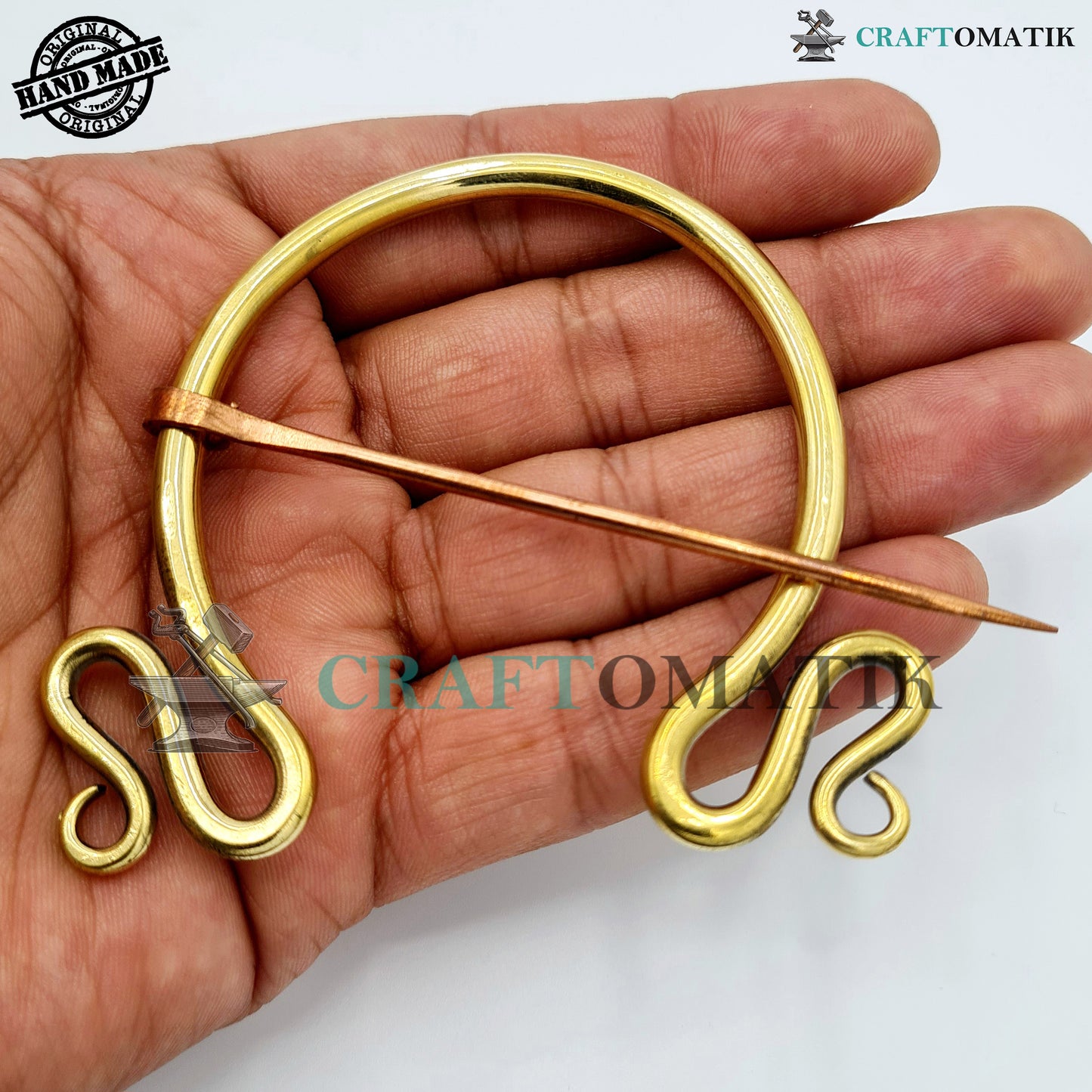 Medieval Brooch | Brass Ring | Red Copper Needle | Handmade Viking LARP Fibula Ring Clasp Garment Pin | HFRCB06