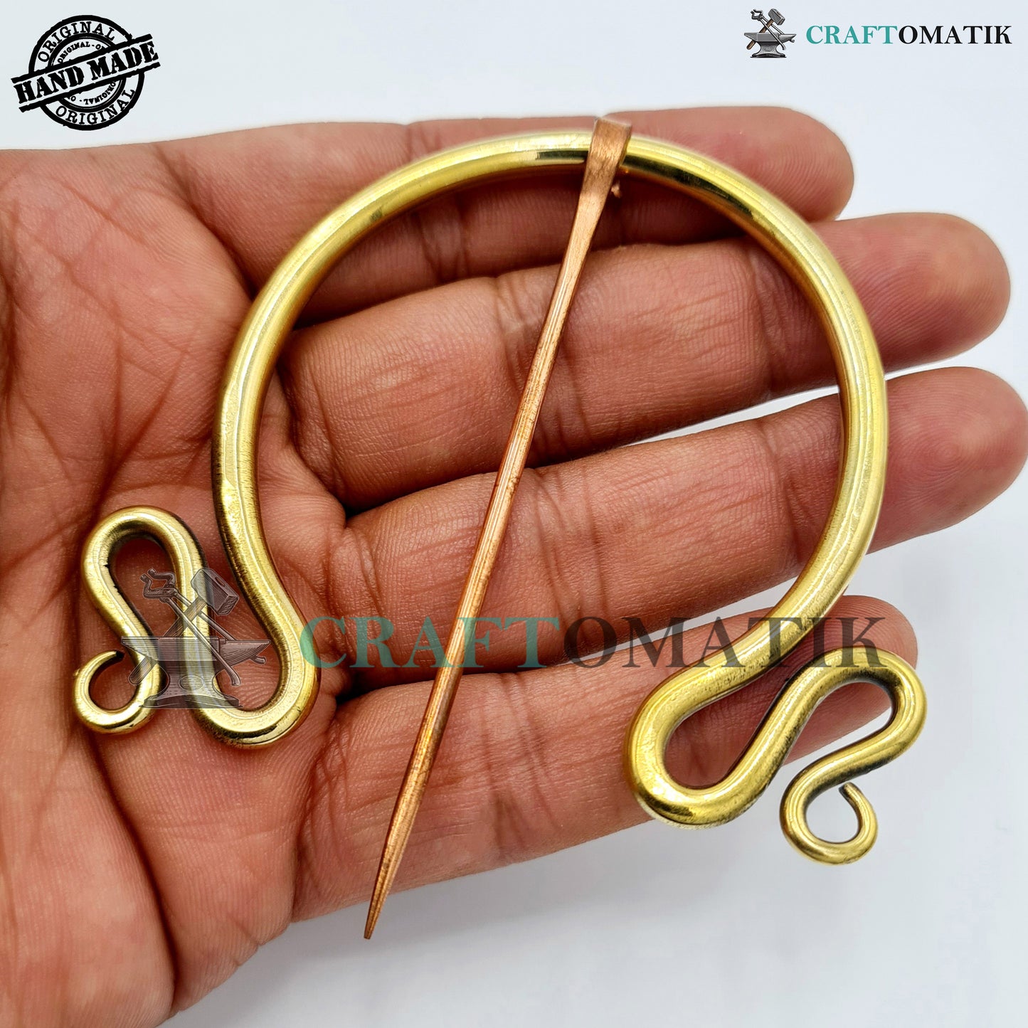 Medieval Brooch | Brass Ring | Red Copper Needle | Handmade Viking LARP Fibula Ring Clasp Garment Pin | HFRCB06
