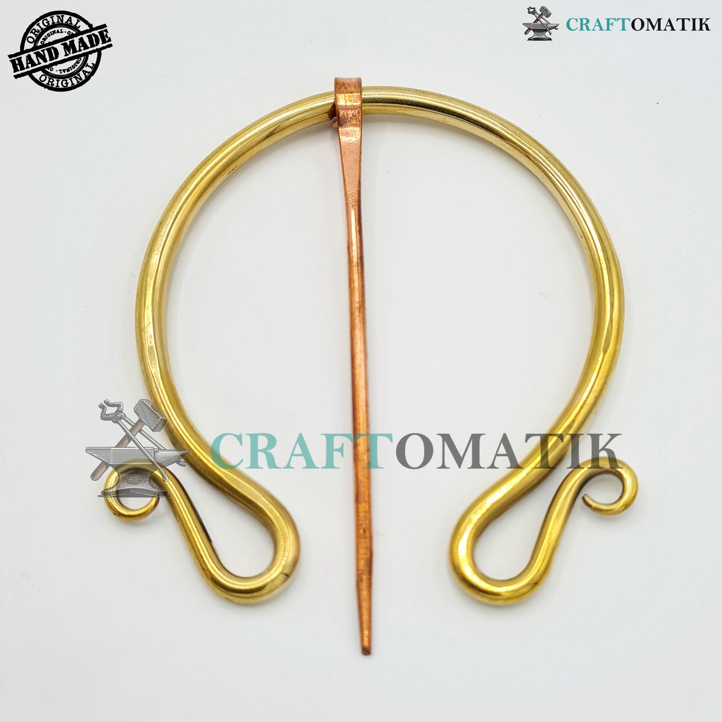 Medieval Brooch | Brass Ring | Red Copper Needle | Handmade Viking LARP Fibula Ring Clasp Garment Pin | HFRCB07