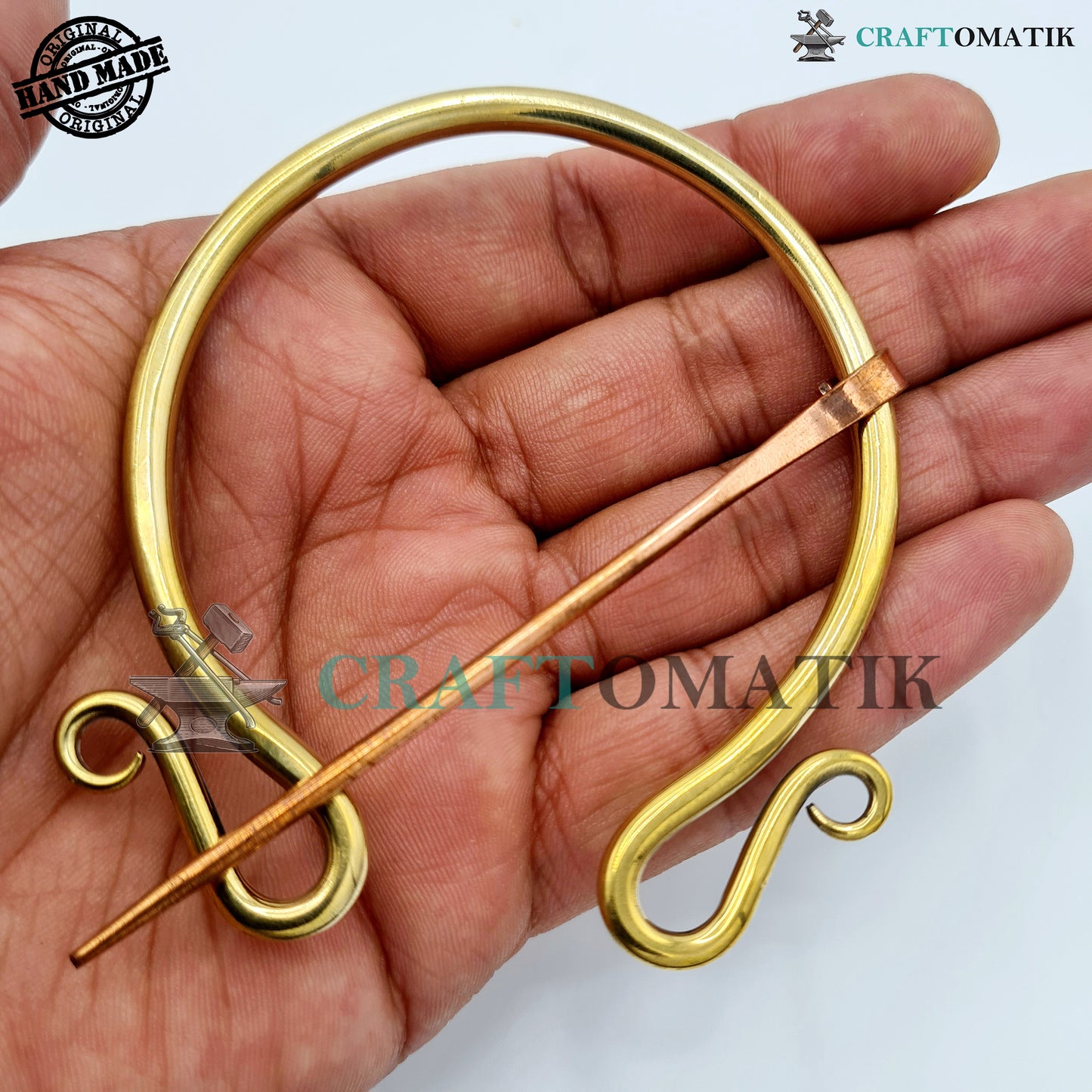 Medieval Brooch | Brass Ring | Red Copper Needle | Handmade Viking LARP Fibula Ring Clasp Garment Pin | HFRCB07