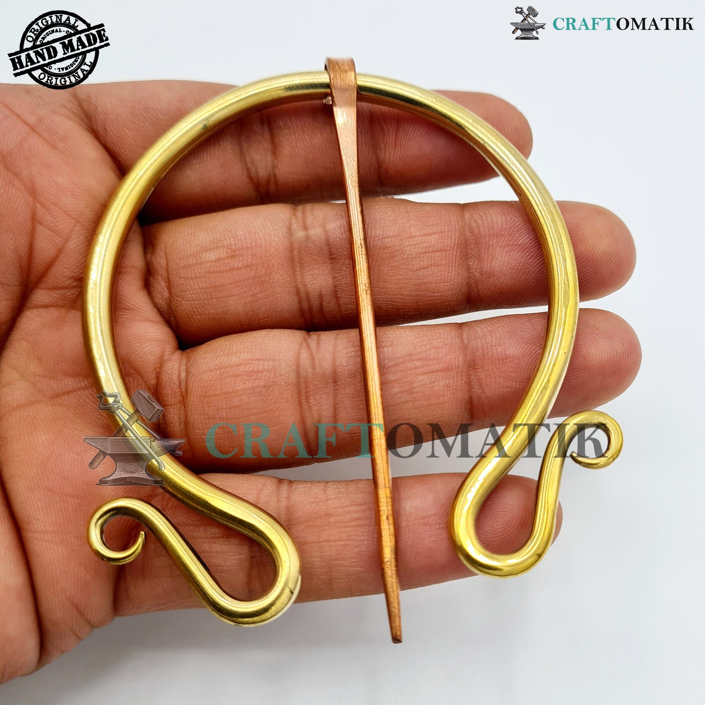 Medieval Brooch | Brass Ring | Red Copper Needle | Handmade Viking LARP Fibula Ring Clasp Garment Pin | HFRCB07