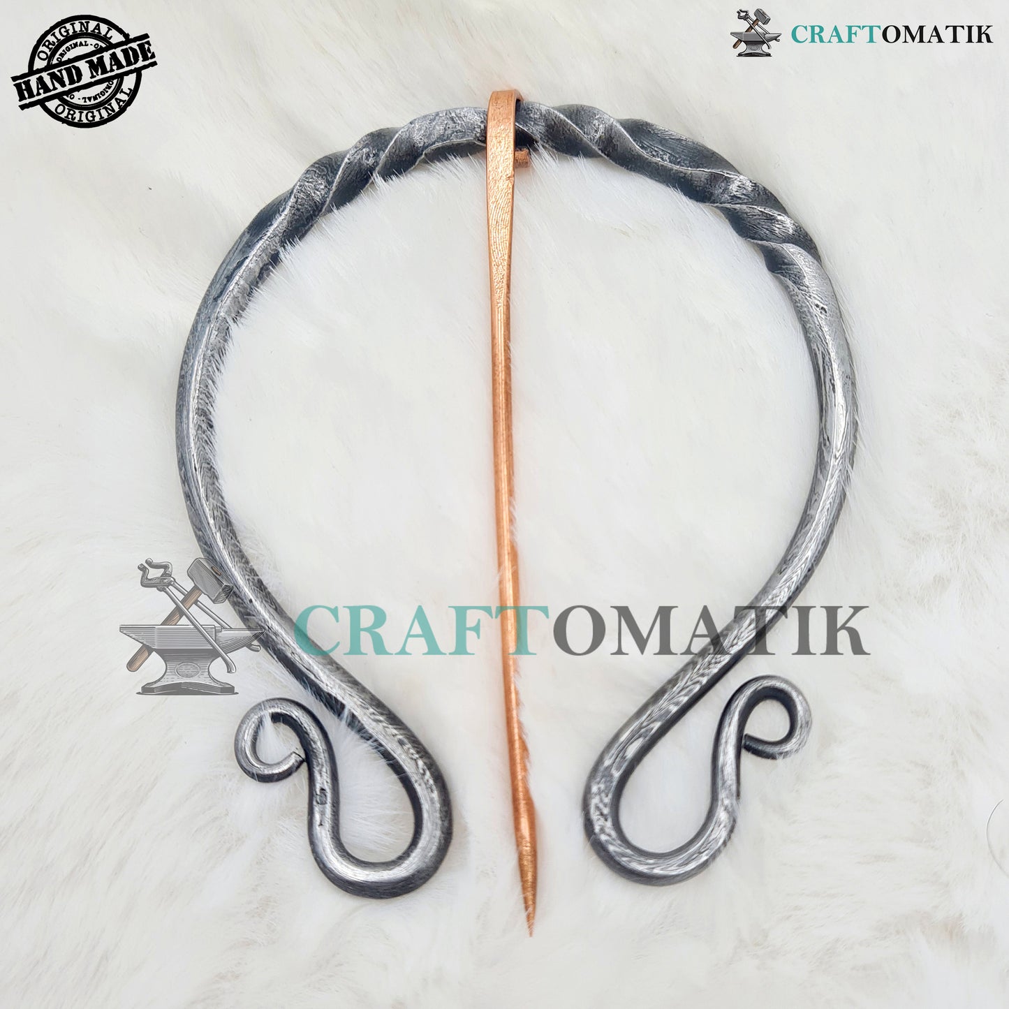 Mittelalterliche Damaszener Brosche | Ring aus Damaszener Stahl | Messingnadel | Handgefertigte Wikinger LARP-Fibel mit Ringverschluss | HFRCD06