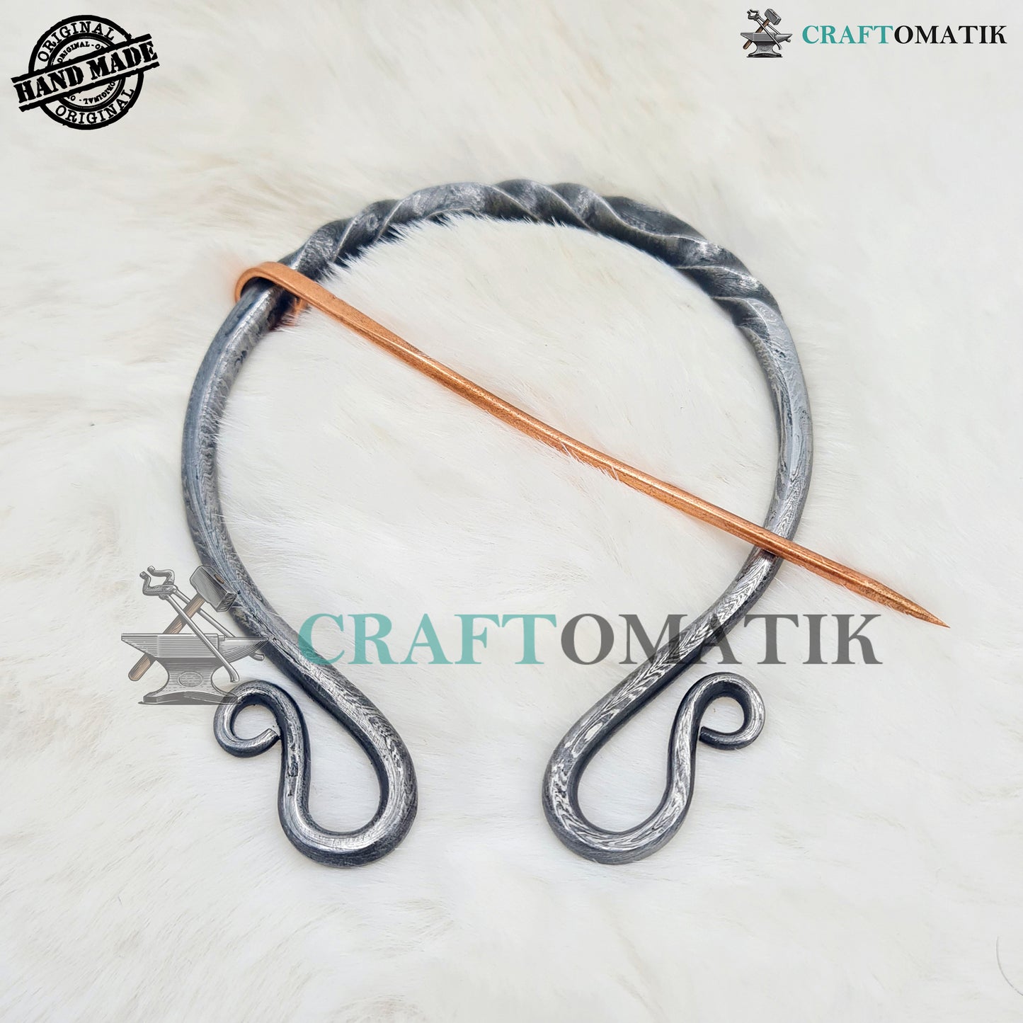 Mittelalterliche Damaszener Brosche | Ring aus Damaszener Stahl | Messingnadel | Handgefertigte Wikinger LARP-Fibel mit Ringverschluss | HFRCD06