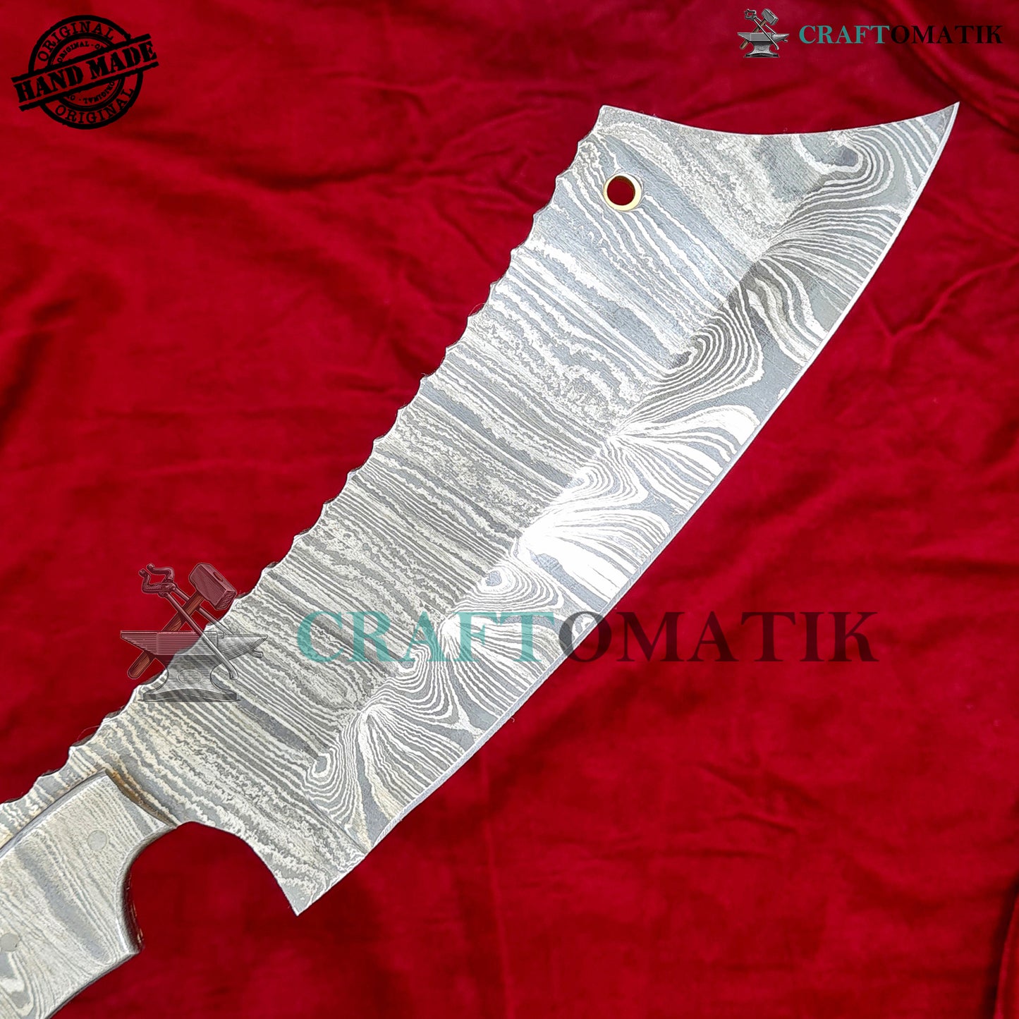 Damascus Steel Cleaver | Kitchen Chef Cleaver | Handmade Butcher Meat Cleaver | Deer Horn Grip | KC05