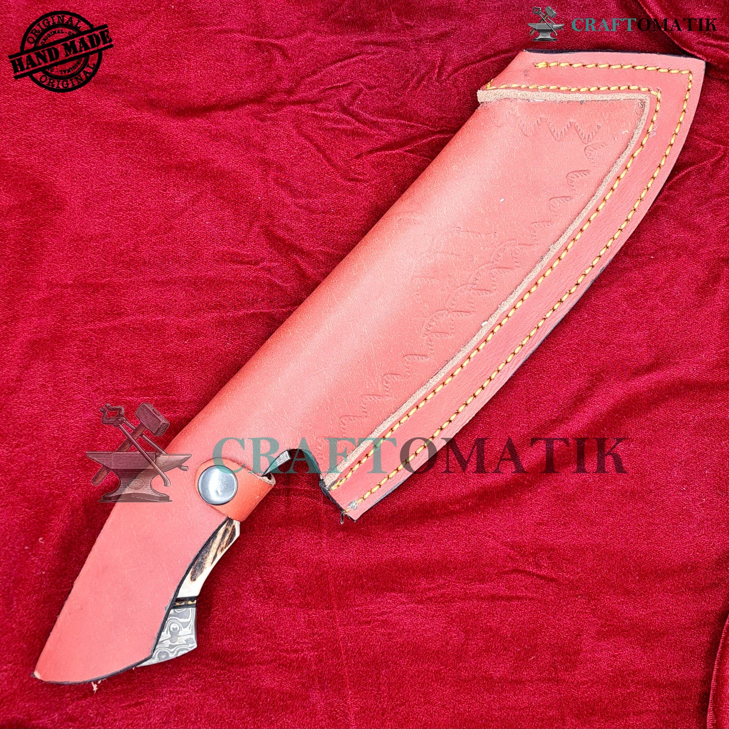 Damascus Steel Cleaver | Kitchen Chef Cleaver | Handmade Butcher Meat Cleaver | Deer Horn Grip | KC05