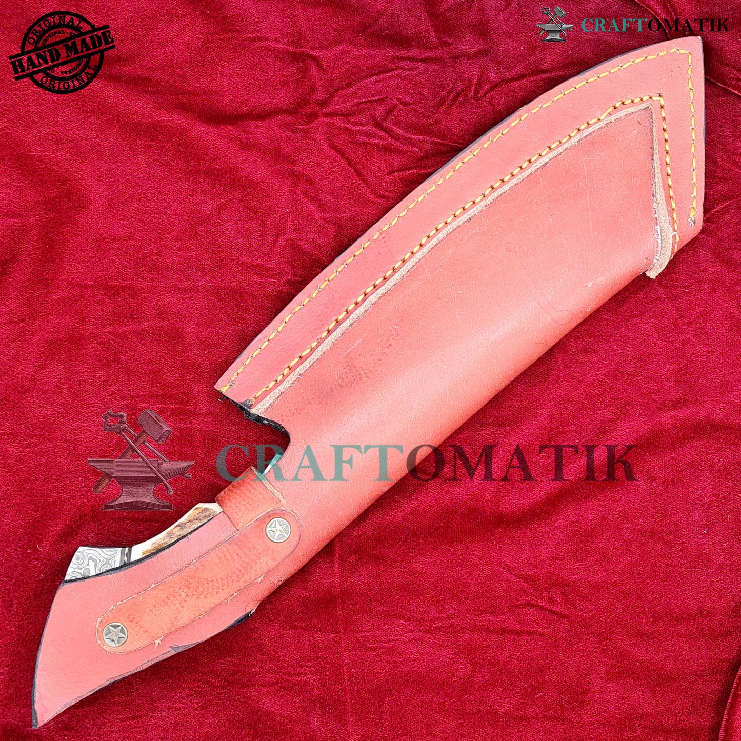 Damascus Steel Cleaver | Kitchen Chef Cleaver | Handmade Butcher Meat Cleaver | Deer Horn Grip | KC05