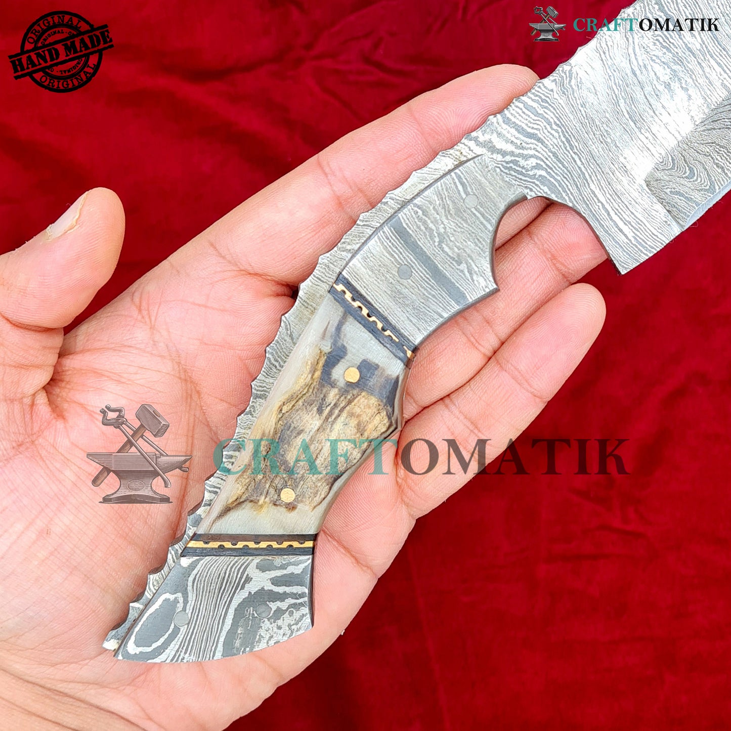 Damascus Steel Cleaver | Kitchen Chef Cleaver | Handmade Butcher Meat Cleaver | Ram Horn Grip | KC06