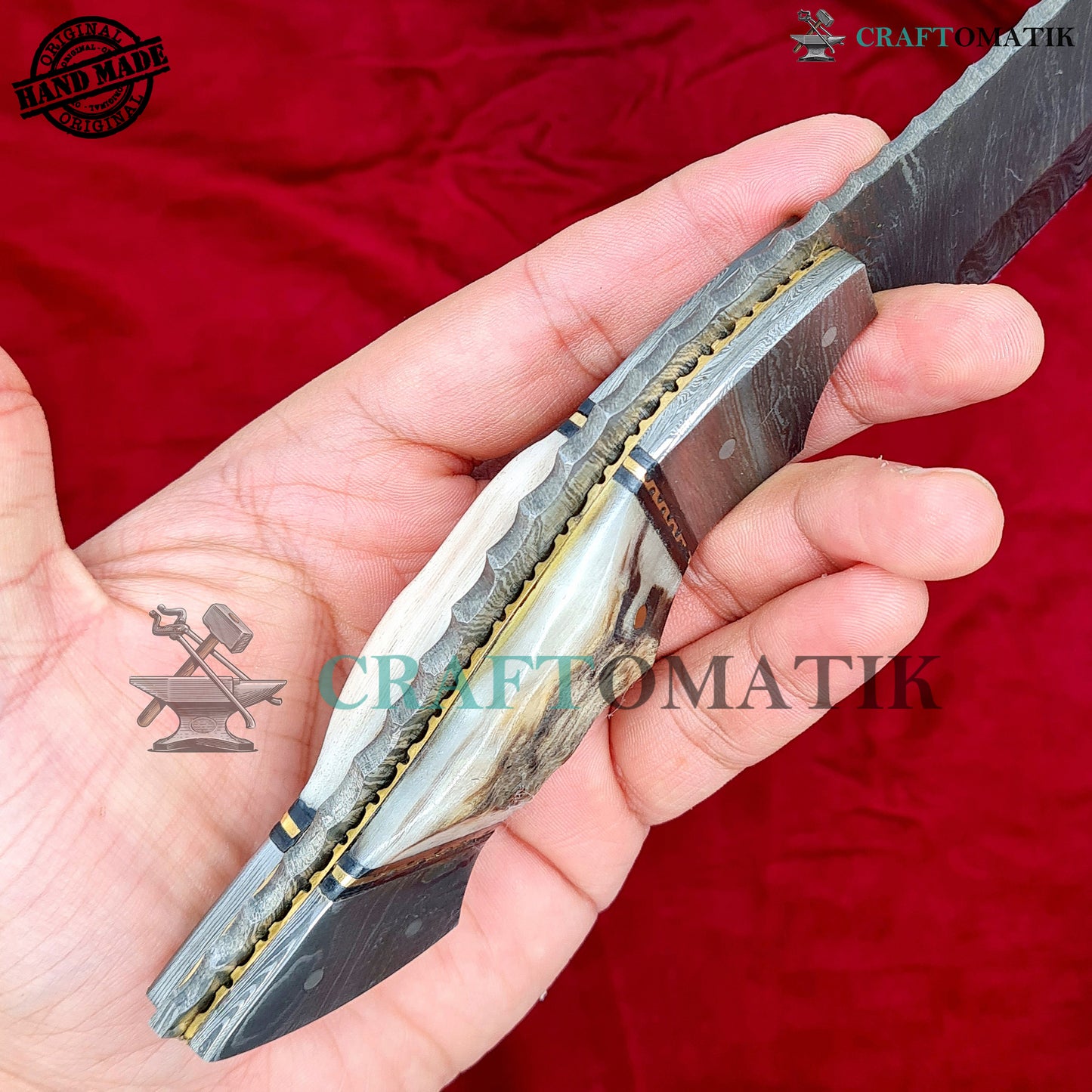 Damascus Steel Cleaver | Kitchen Chef Cleaver | Handmade Butcher Meat Cleaver | Ram Horn Grip | KC06