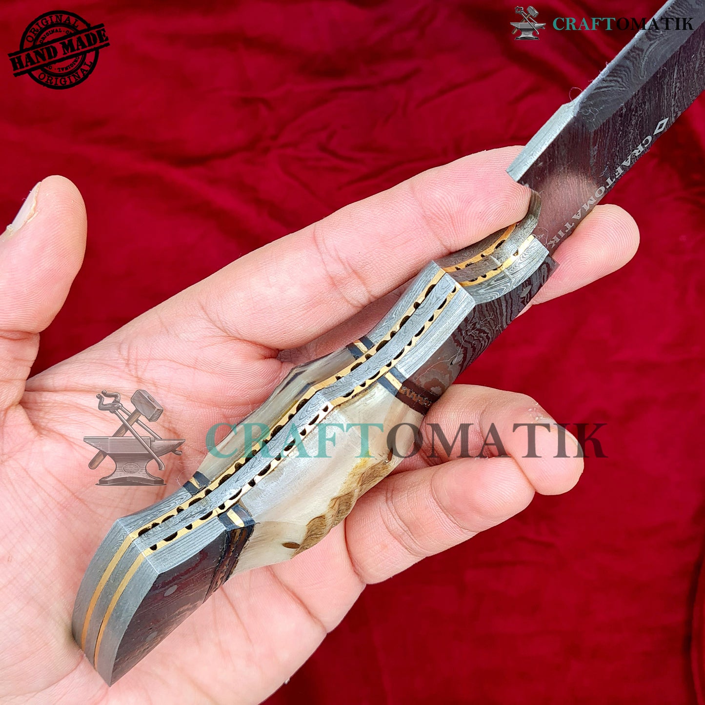 Damascus Steel Cleaver | Kitchen Chef Cleaver | Handmade Butcher Meat Cleaver | Ram Horn Grip | KC06