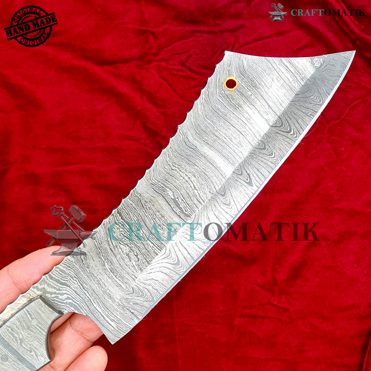 Damascus Steel Cleaver | Kitchen Chef Cleaver | Handmade Butcher Meat Cleaver | Ram Horn Grip | KC06