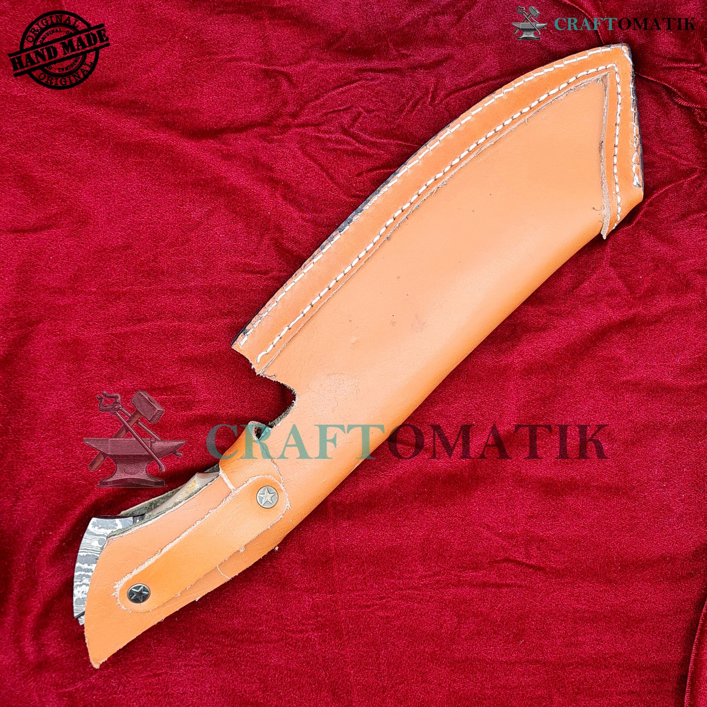Damascus Steel Cleaver | Kitchen Chef Cleaver | Handmade Butcher Meat Cleaver | Ram Horn Grip | KC06