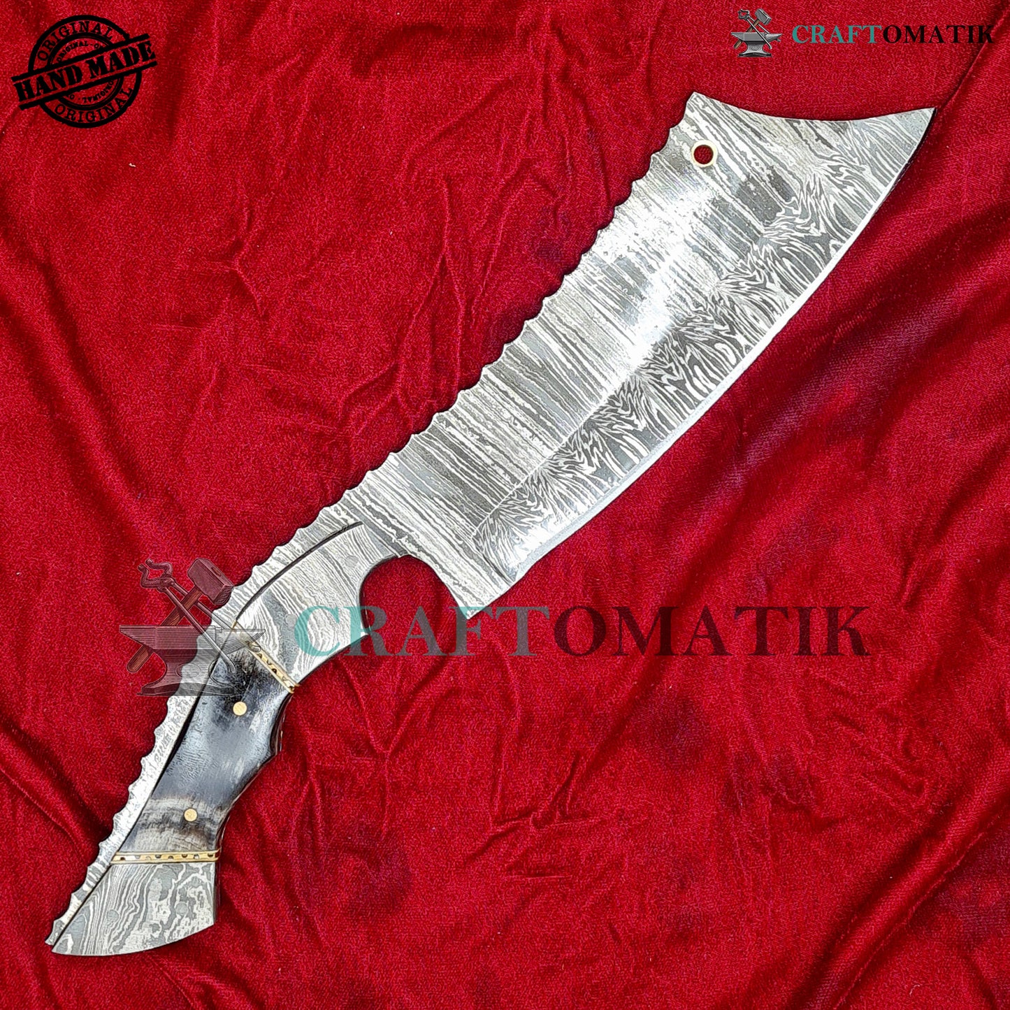 Damascus Steel Cleaver | Kitchen Chef Cleaver | Handmade Butcher Meat Cleaver | Buffalo Horn Grip | KC07