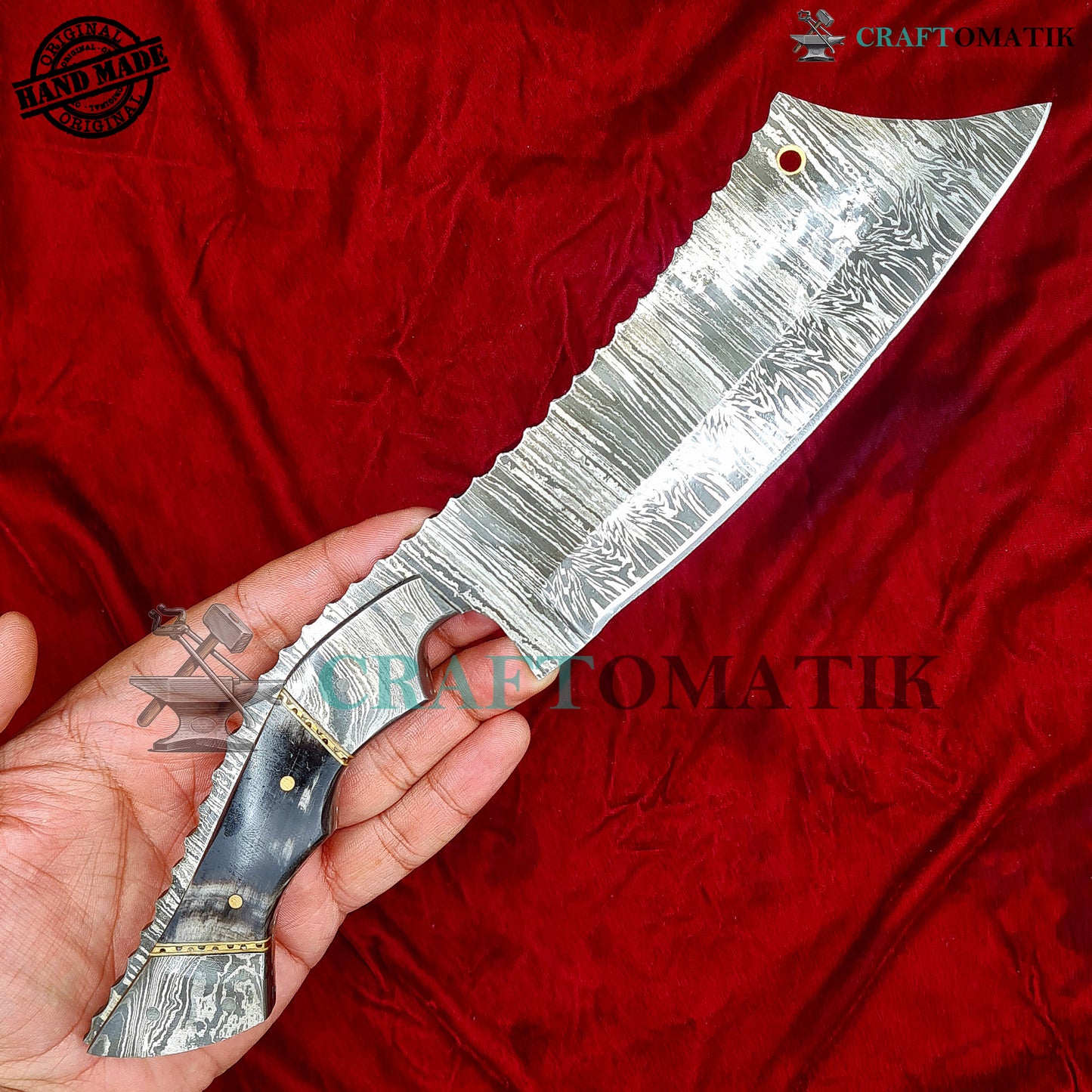 Damascus Steel Cleaver | Kitchen Chef Cleaver | Handmade Butcher Meat Cleaver | Buffalo Horn Grip | KC07
