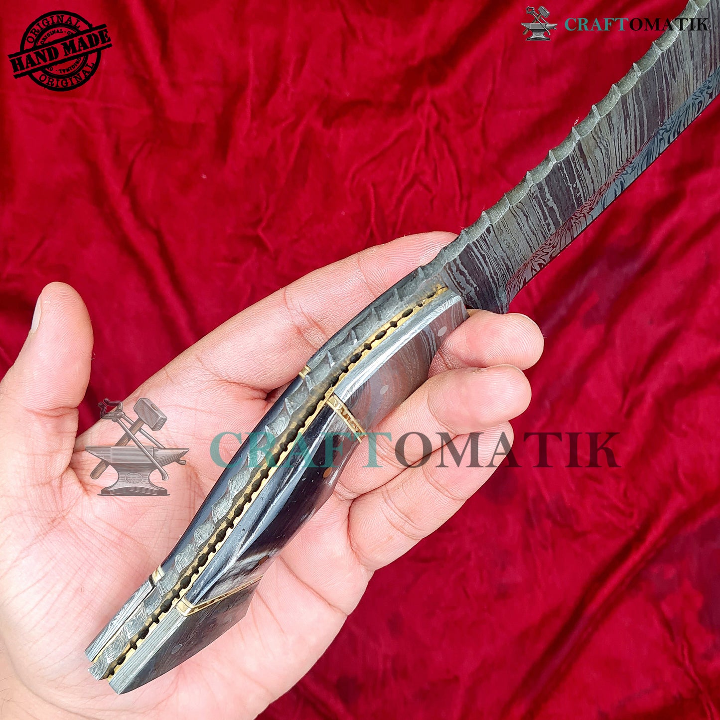 Damascus Steel Cleaver | Kitchen Chef Cleaver | Handmade Butcher Meat Cleaver | Buffalo Horn Grip | KC07