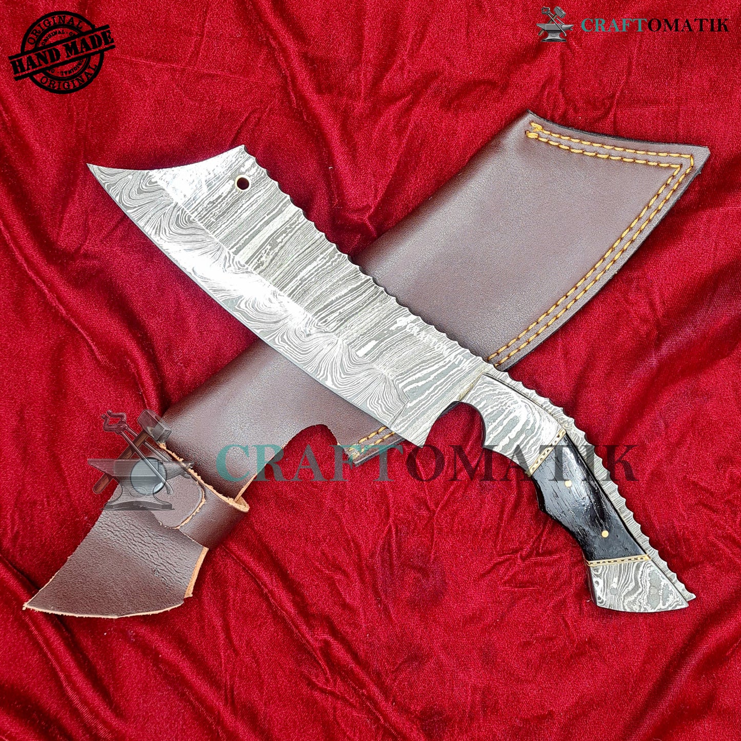 Damascus Steel Cleaver | Kitchen Chef Cleaver | Handmade Butcher Meat Cleaver | Olive Wood Grip | KC08