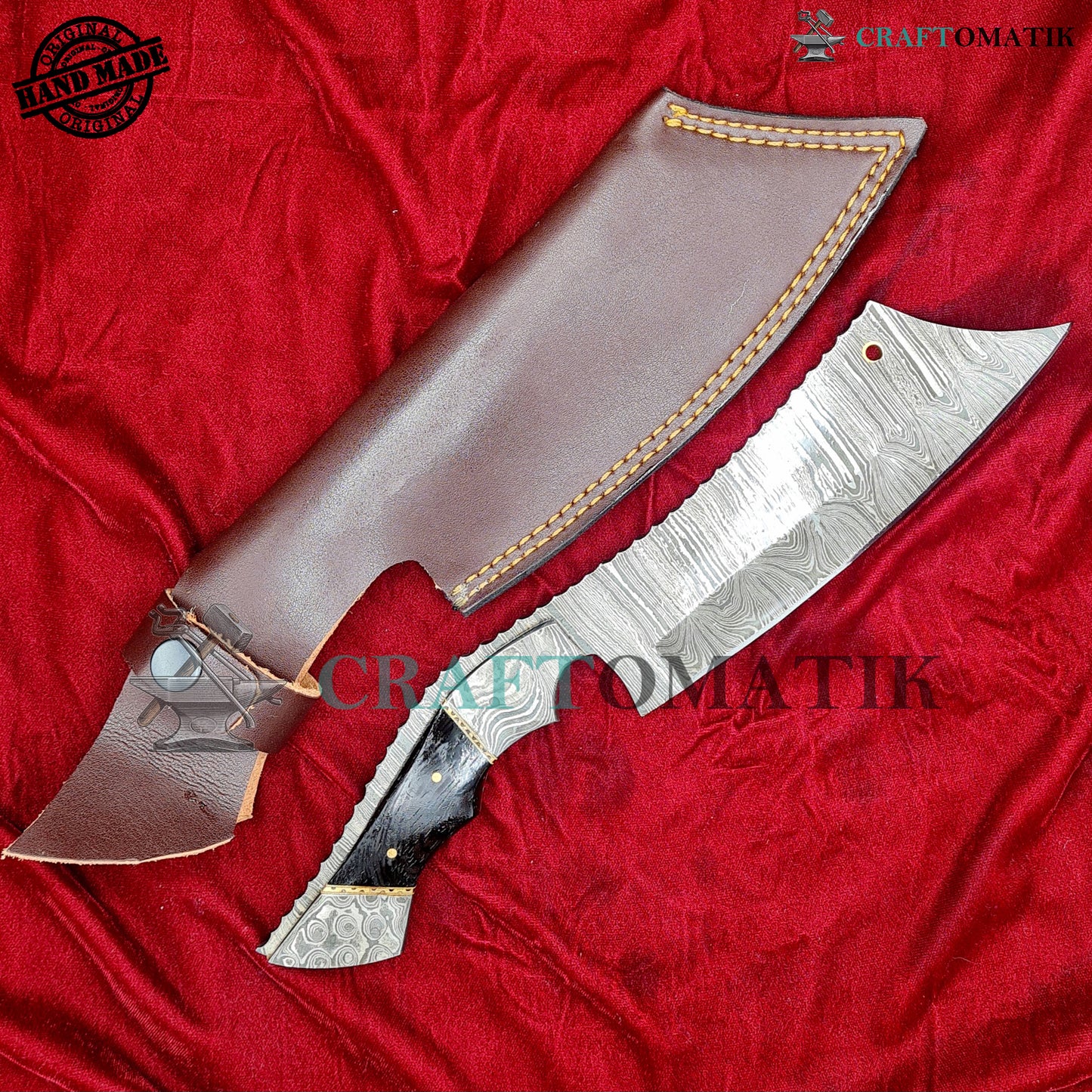 Damascus Steel Cleaver | Kitchen Chef Cleaver | Handmade Butcher Meat Cleaver | Olive Wood Grip | KC08