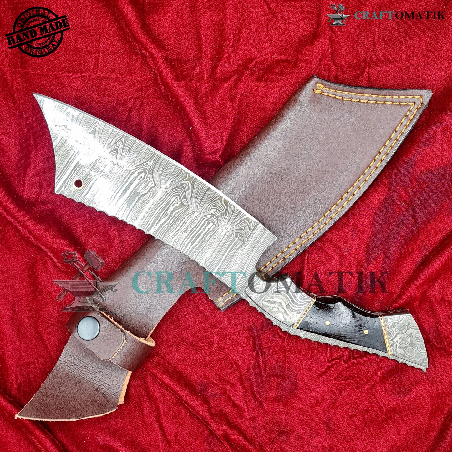 Damascus Steel Cleaver | Kitchen Chef Cleaver | Handmade Butcher Meat Cleaver | Olive Wood Grip | KC08