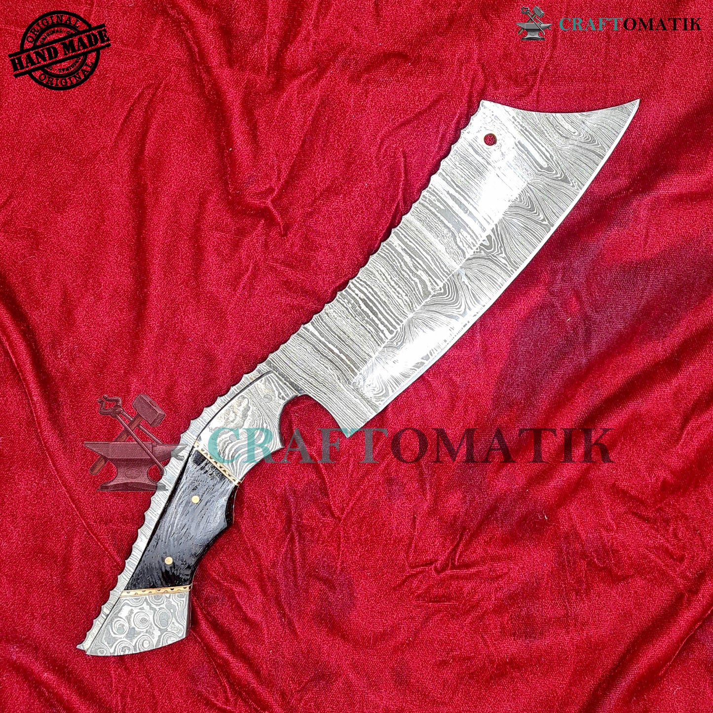 Damascus Steel Cleaver | Kitchen Chef Cleaver | Handmade Butcher Meat Cleaver | Olive Wood Grip | KC08