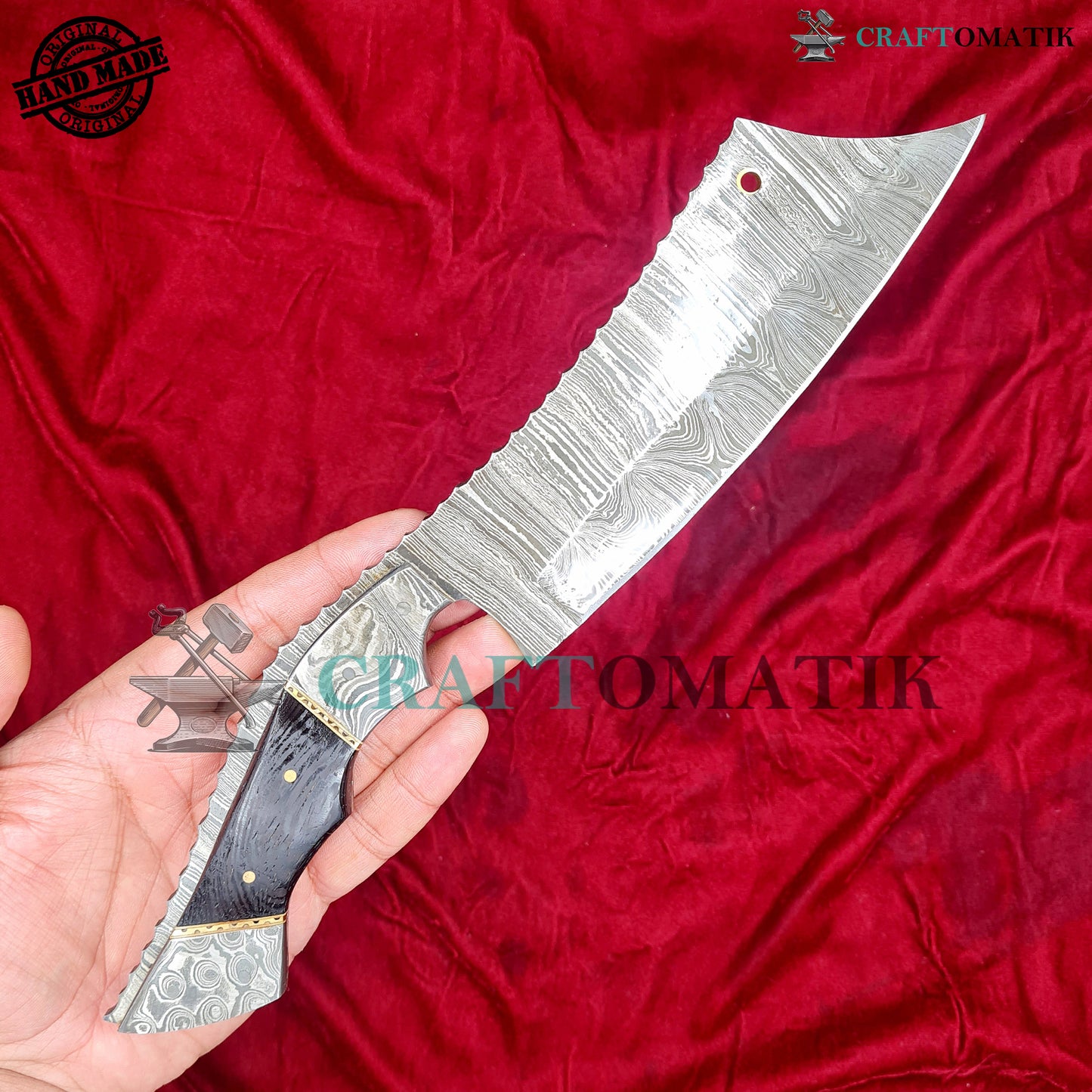 Damascus Steel Cleaver | Kitchen Chef Cleaver | Handmade Butcher Meat Cleaver | Olive Wood Grip | KC08