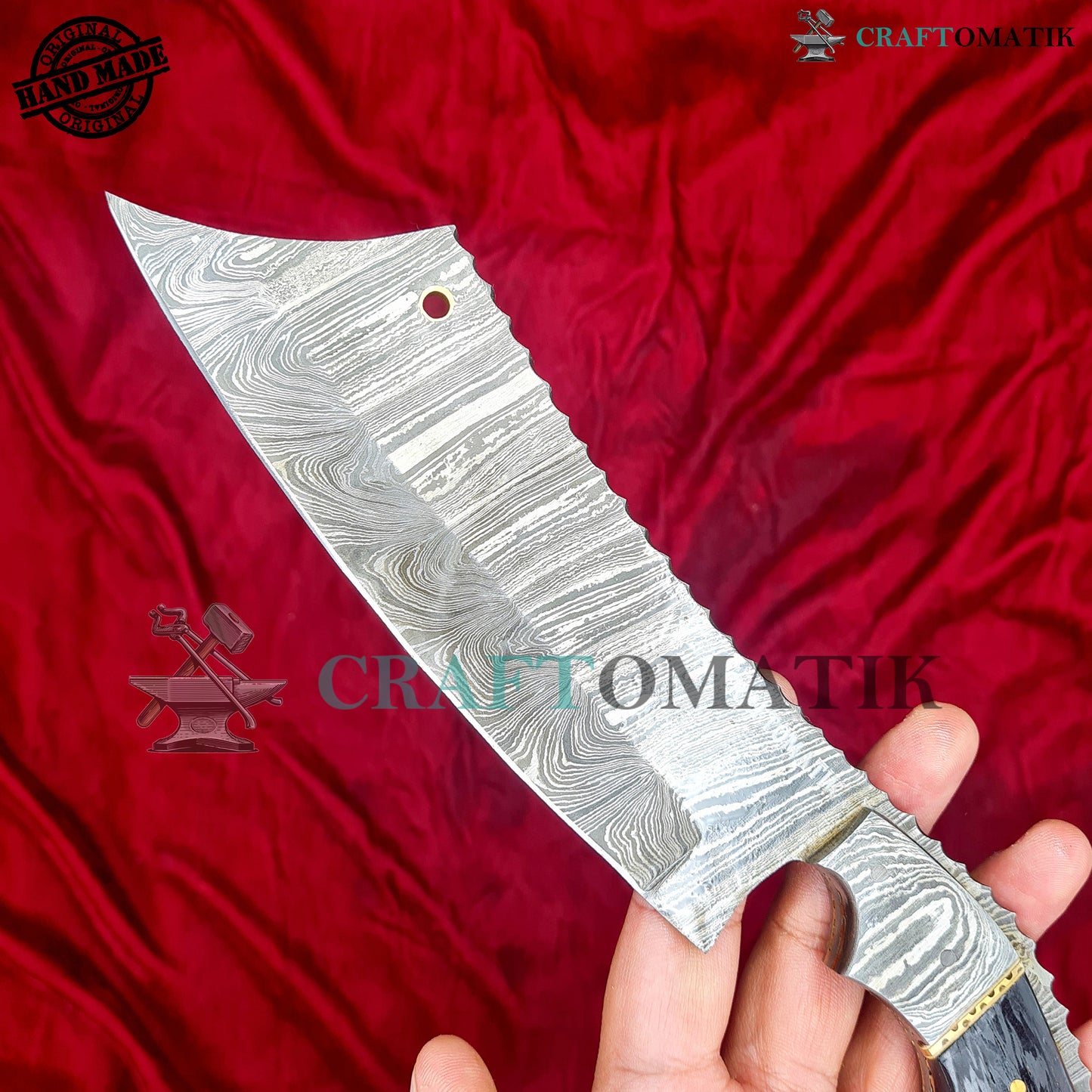 Damascus Steel Cleaver | Kitchen Chef Cleaver | Handmade Butcher Meat Cleaver | Olive Wood Grip | KC08