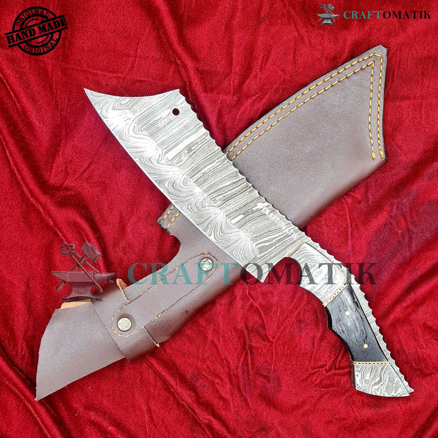 Damascus Steel Cleaver | Kitchen Chef Cleaver | Handmade Butcher Meat Cleaver | Olive Wood Grip | KC08