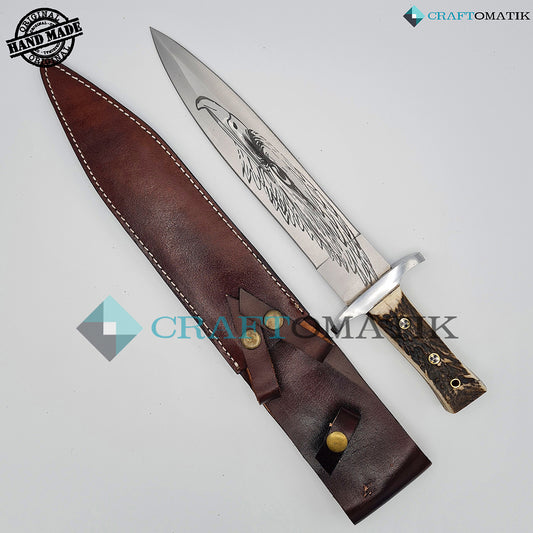 Boar Hunter Knife | Deer Horn | D2 Steel Custom Engraving