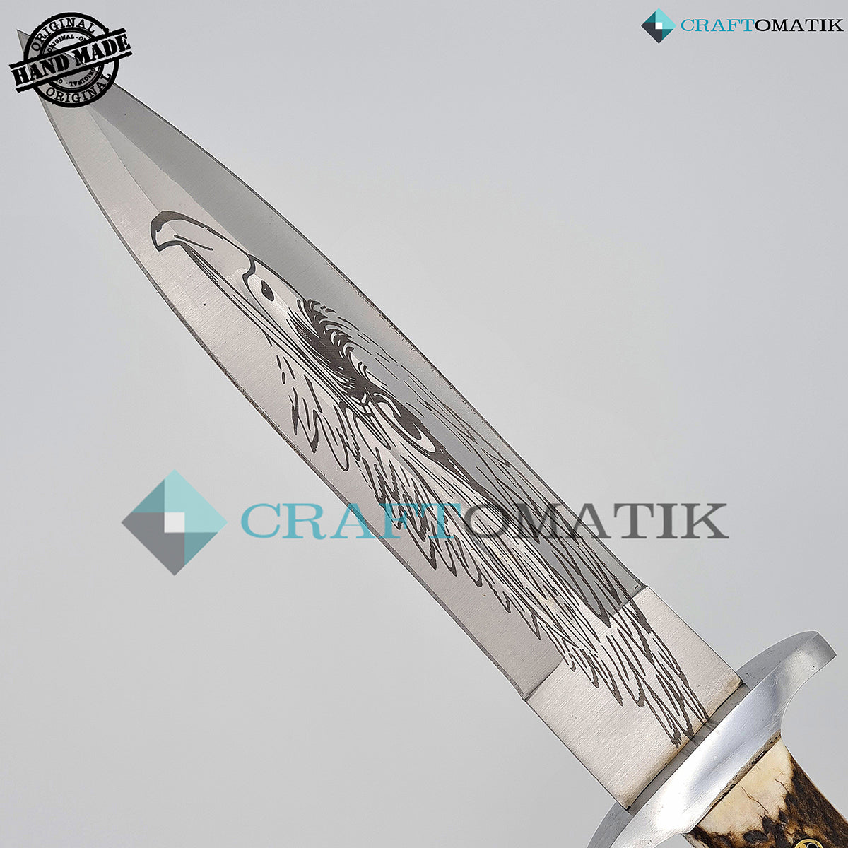 Boar Hunter Knife | Deer Horn | D2 Steel Custom Engraving