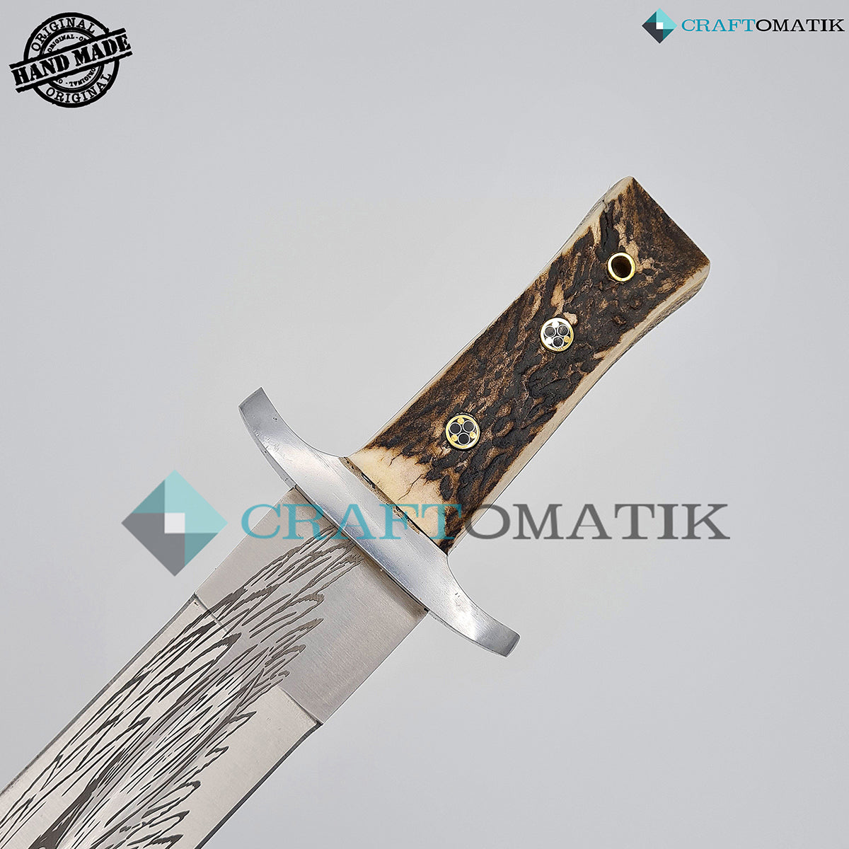 Boar Hunter Knife | Deer Horn | D2 Steel Custom Engraving