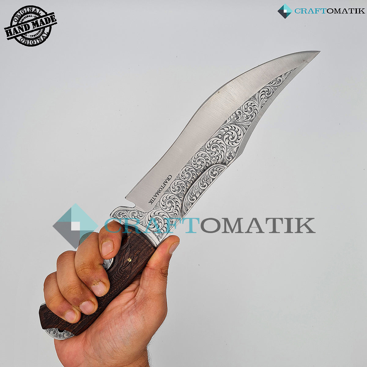 Elite Hunting Knife | Stainless Steel | Hand Engraved Blade and Grip