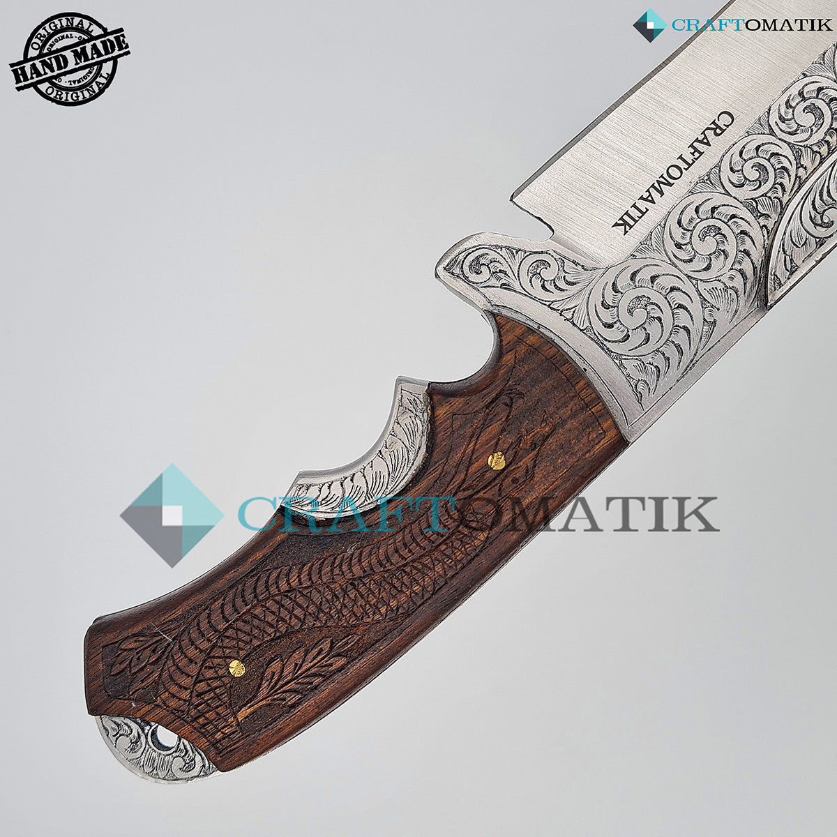 Elite Hunting Knife | Stainless Steel | Hand Engraved Blade and Grip