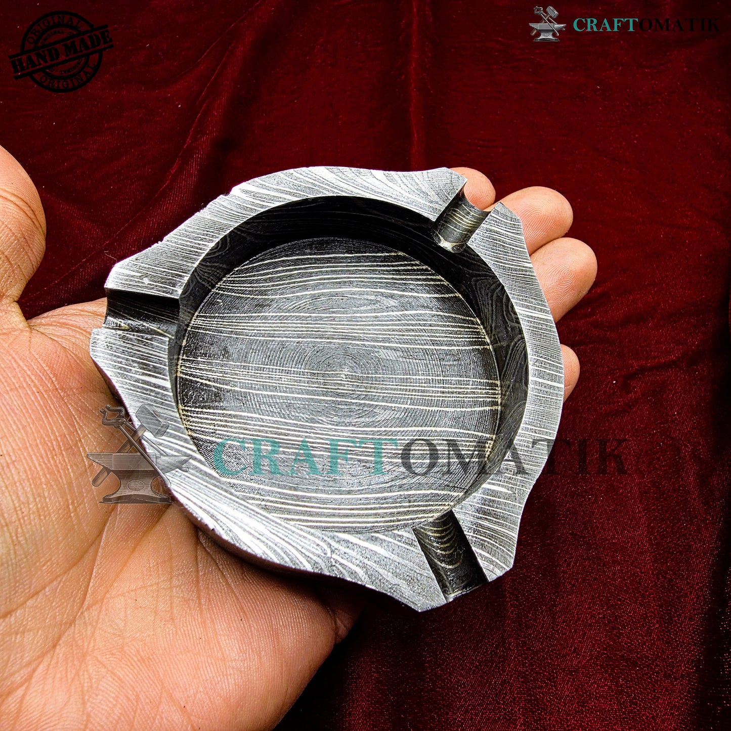 Damascus Steel Ashtray | Handcrafted Gift for Smokers | Royal Home Decor | Collector item for Smokers | Damascus Ashtray | DAT02