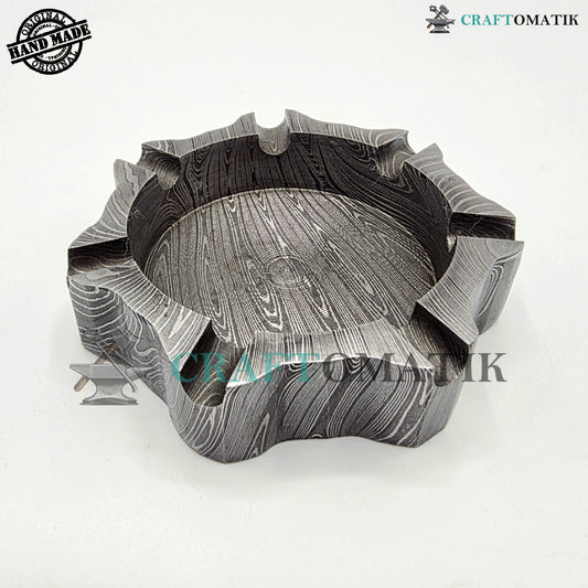 Damascus Steel Ashtray | Handcrafted Gift for Smokers | Royal Home Decor | Collector item for Smokers | Damascus Ashtray | DAT03