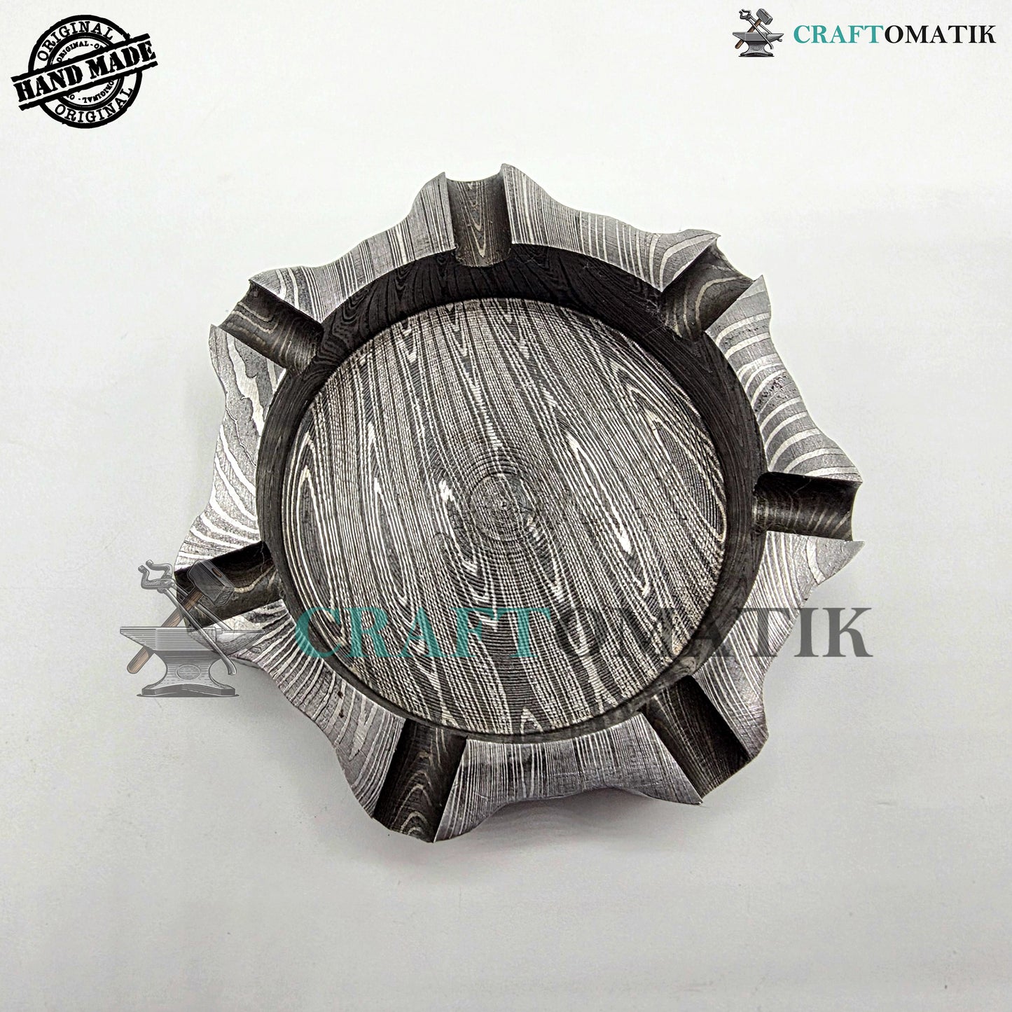 Damascus Steel Ashtray | Handcrafted Gift for Smokers | Royal Home Decor | Collector item for Smokers | Damascus Ashtray | DAT03