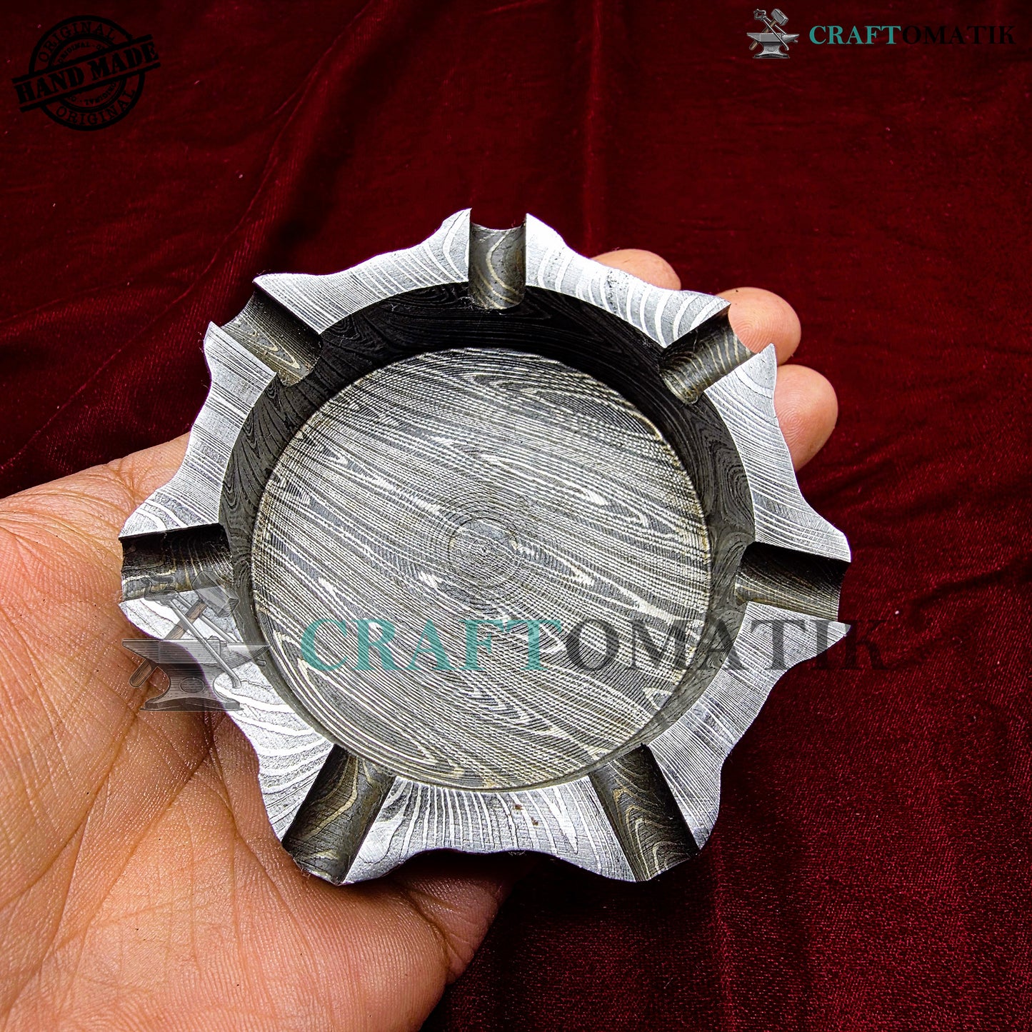 Damascus Steel Ashtray | Handcrafted Gift for Smokers | Royal Home Decor | Collector item for Smokers | Damascus Ashtray | DAT03