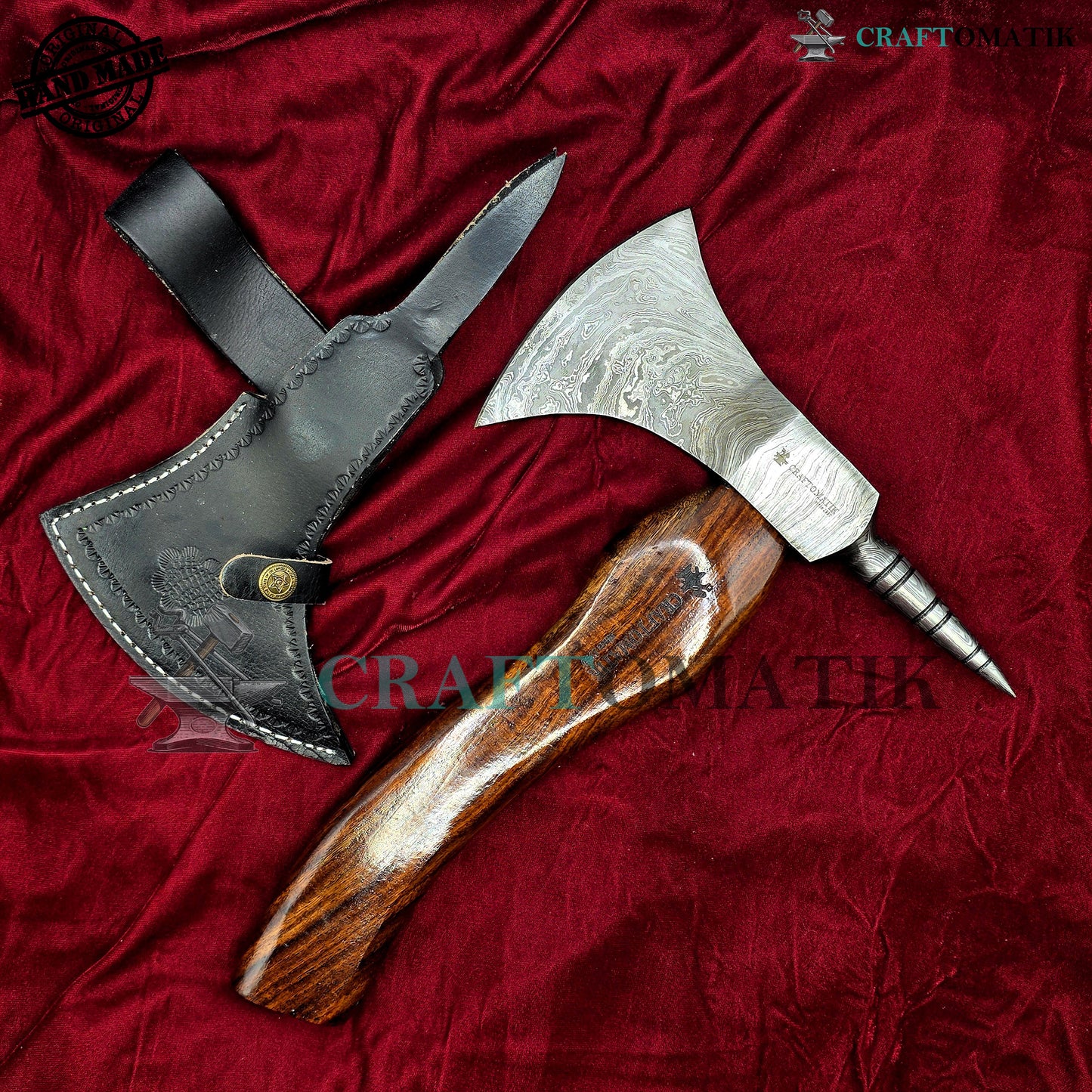 Damascus Axe | Garden Axe Original Damascus Steel Blade | Medieval Axe with Leather Sheath | Handmade Damascus Hatchet | DAX01