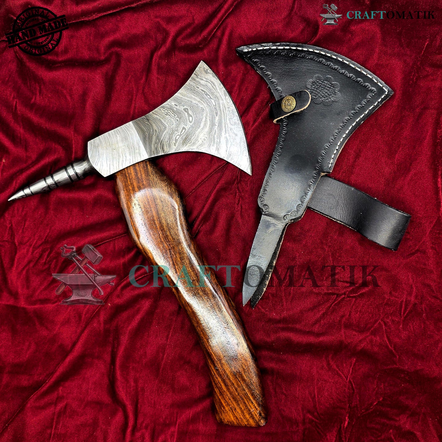 Damascus Axe | Garden Axe Original Damascus Steel Blade | Medieval Axe with Leather Sheath | Handmade Damascus Hatchet | DAX01