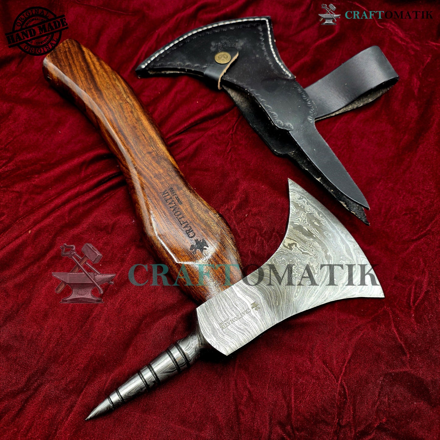 Damascus Axe | Garden Axe Original Damascus Steel Blade | Medieval Axe with Leather Sheath | Handmade Damascus Hatchet | DAX01