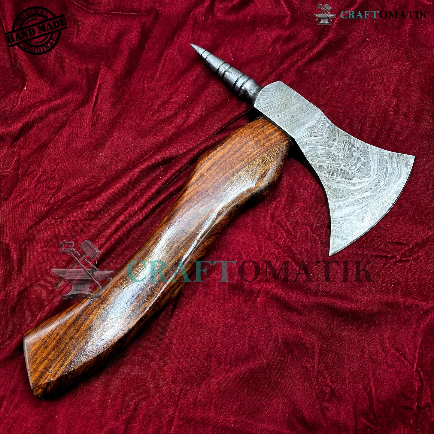 Damascus Axe | Garden Axe Original Damascus Steel Blade | Medieval Axe with Leather Sheath | Handmade Damascus Hatchet | DAX01
