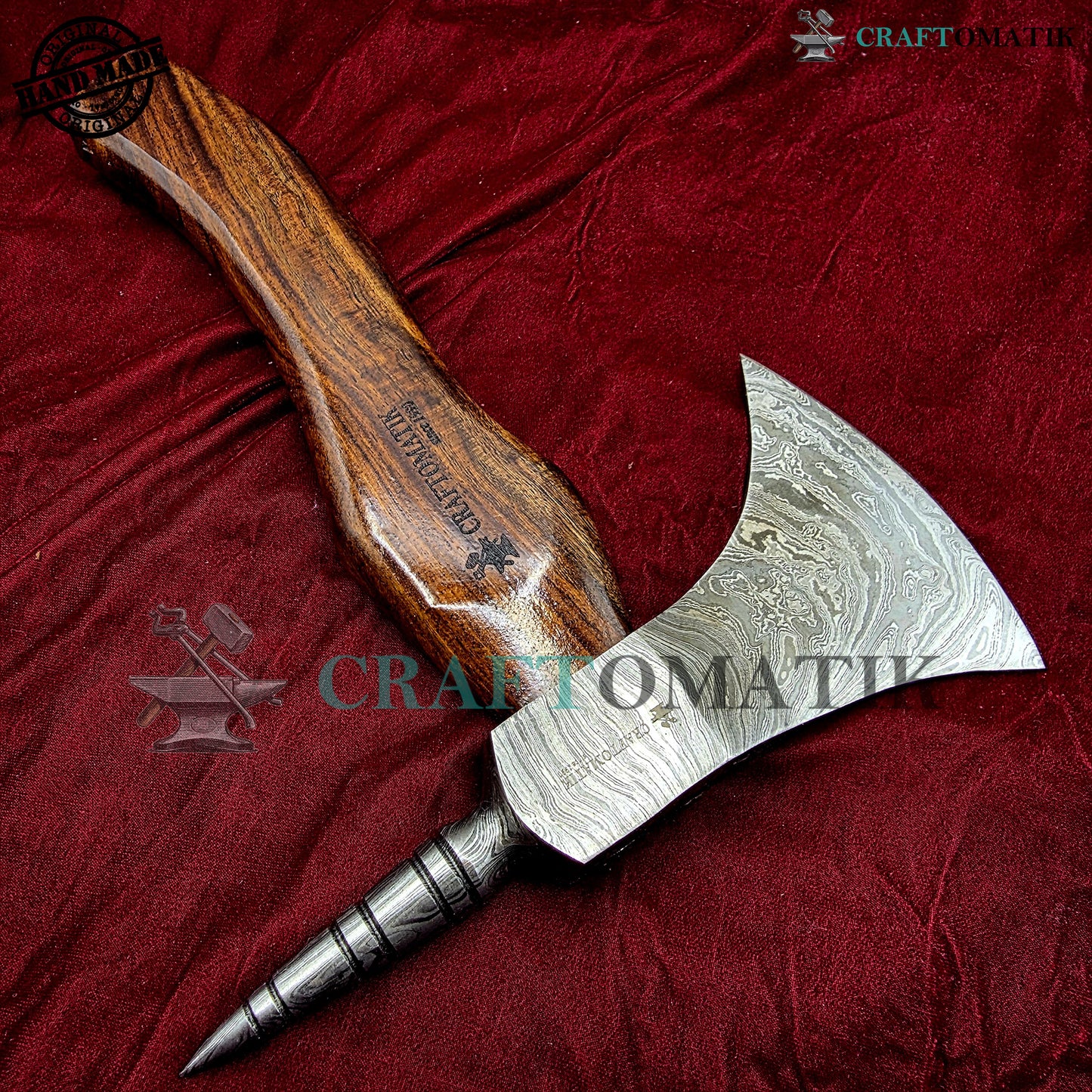 Damascus Axe | Garden Axe Original Damascus Steel Blade | Medieval Axe with Leather Sheath | Handmade Damascus Hatchet | DAX01
